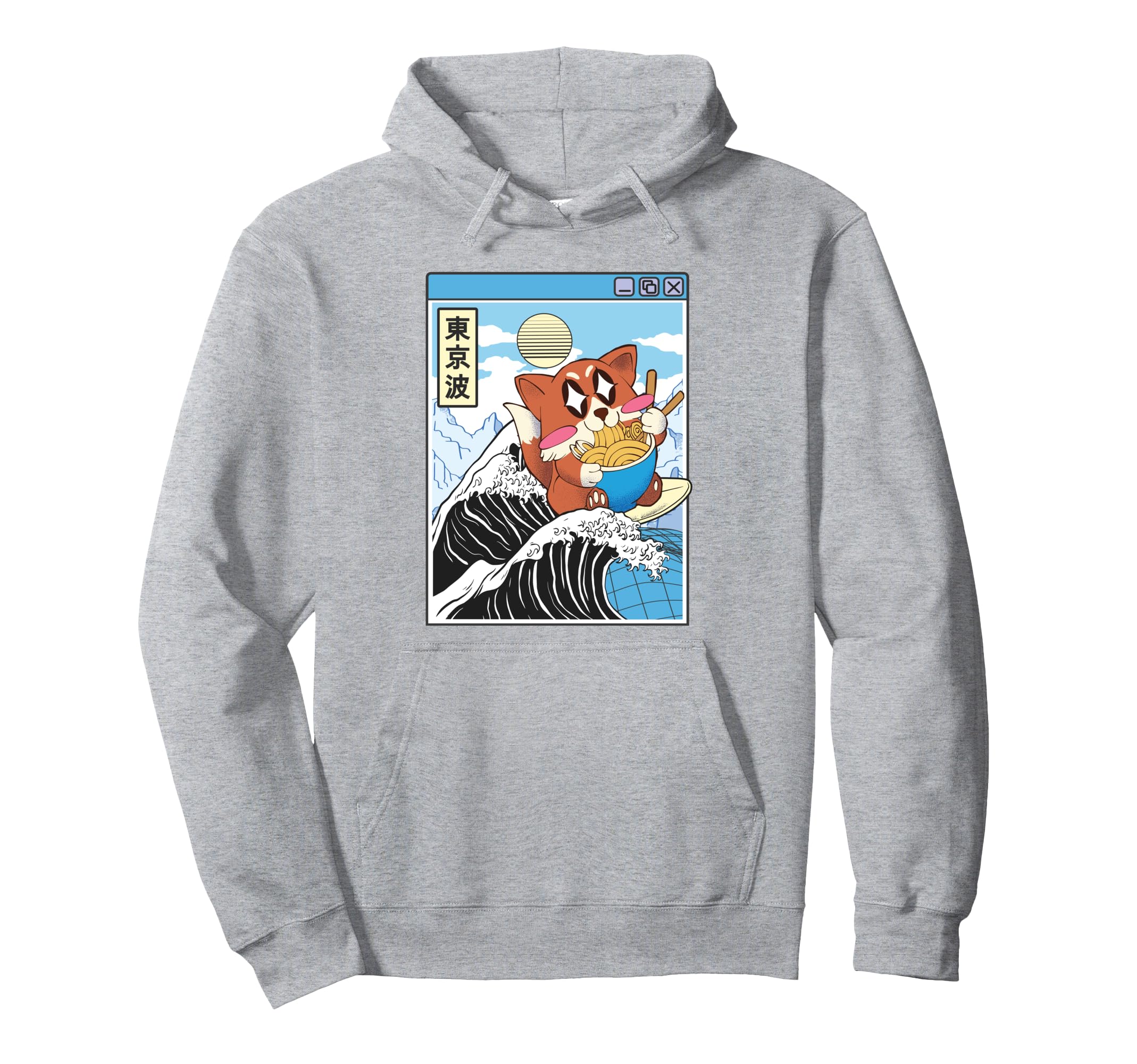 Fox Surfing Kanagawa Wave Kawaii Hoodie - Graphic Print Men Women - T-Shirt, Sweatshirt, Hoodie