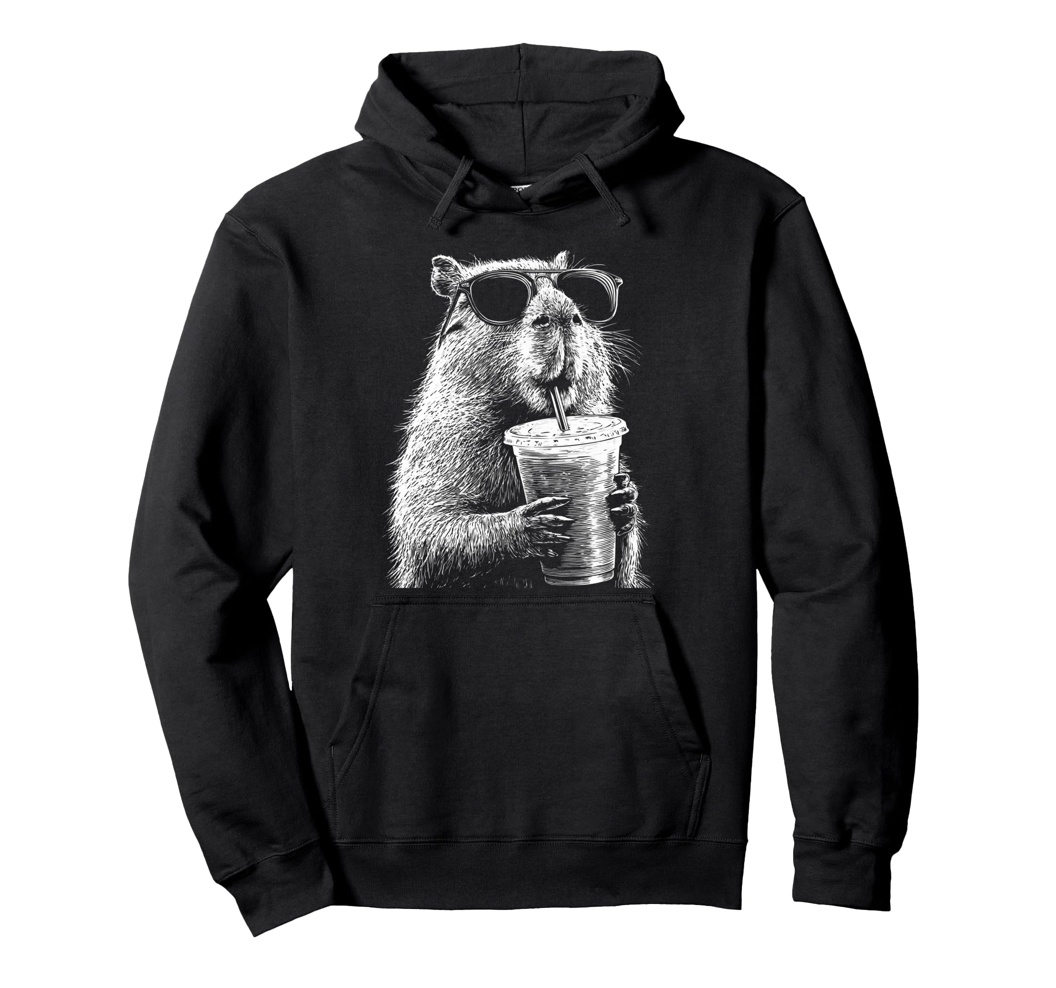Capybara Drinking Iced Coffee Funny Hoodie - Aesthetic Graphic for Adults - T-Shirt, Sweatshirt, Hoodie