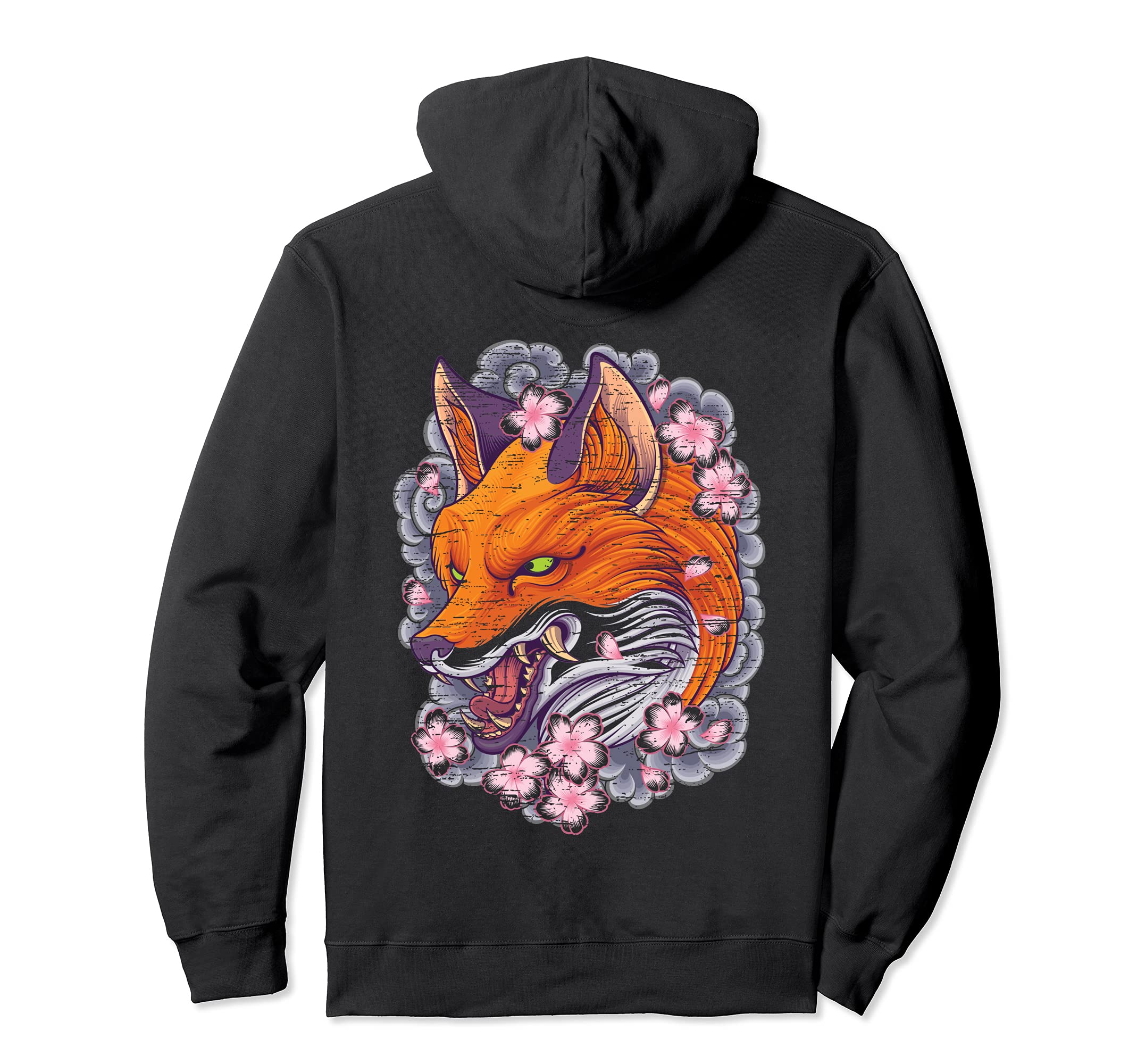 Fox And Flowers Distressed Hoodie - Aesthetic Graphic for Adults - T-Shirt, Sweatshirt, Hoodie