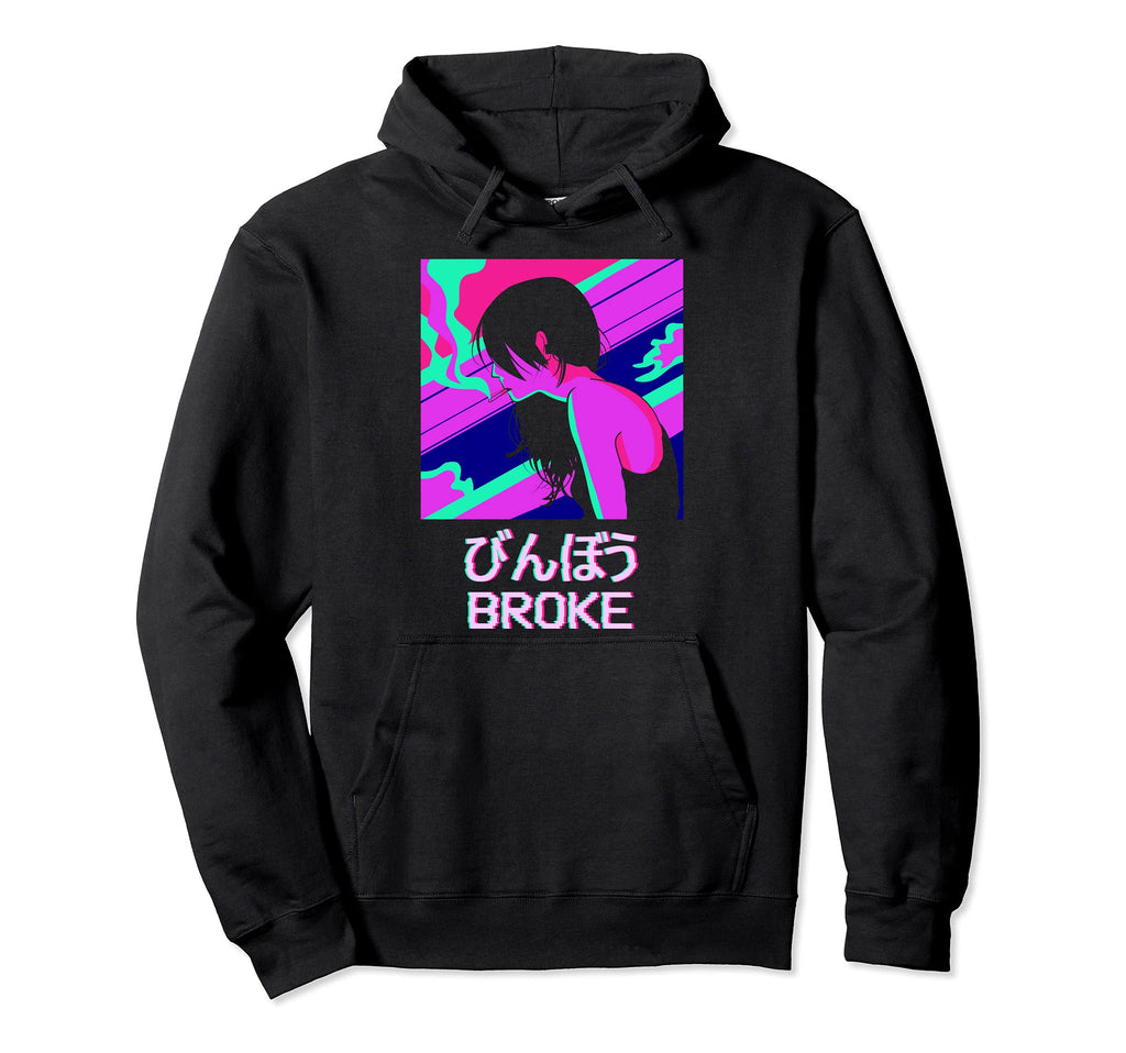 Broke Lofi Anime Japanese Vaporwave Hoodie - Graphic Print Men Women - T-Shirt, Sweatshirt, Hoodie