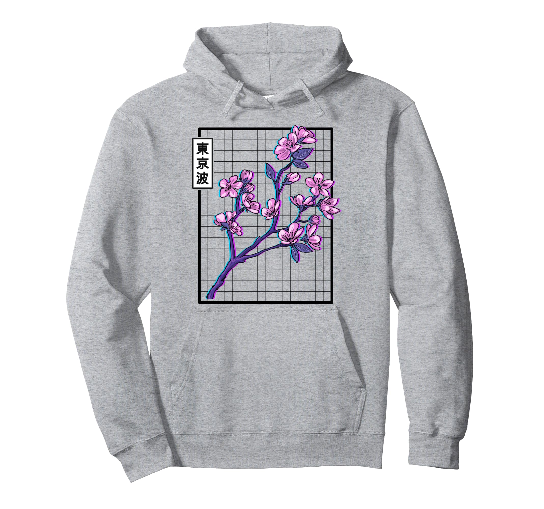 Cherry Blossom Grid Vaporwave Hoodie - Fun Novelty Design Men Women - T-Shirt, Sweatshirt, Hoodie
