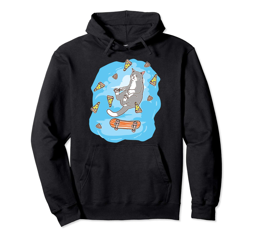 Skateboard Cat Pizza Poop Funny Skater Hoodie - Custom Art Print Unisex - T-Shirt, Sweatshirt, Hoodie
