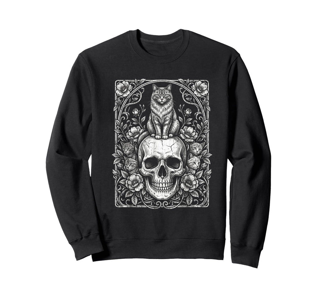 Skull Cat Skeleton Kitty Kitten Sweatshirt - Trendy Graphic for Adults - T-Shirt, Sweatshirt, Hoodie