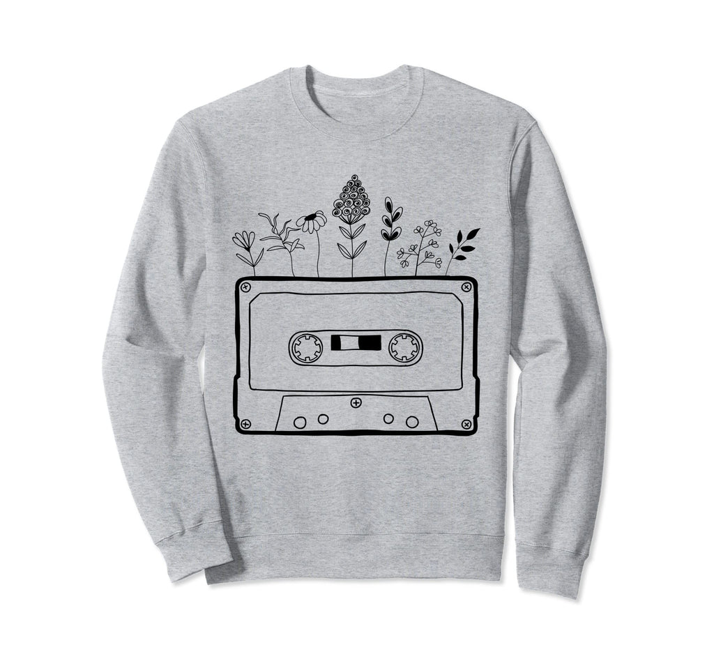 Floral Flower Cassette Tape Sweatshirt - Fun Novelty Design for Adults - T-Shirt, Sweatshirt, Hoodie