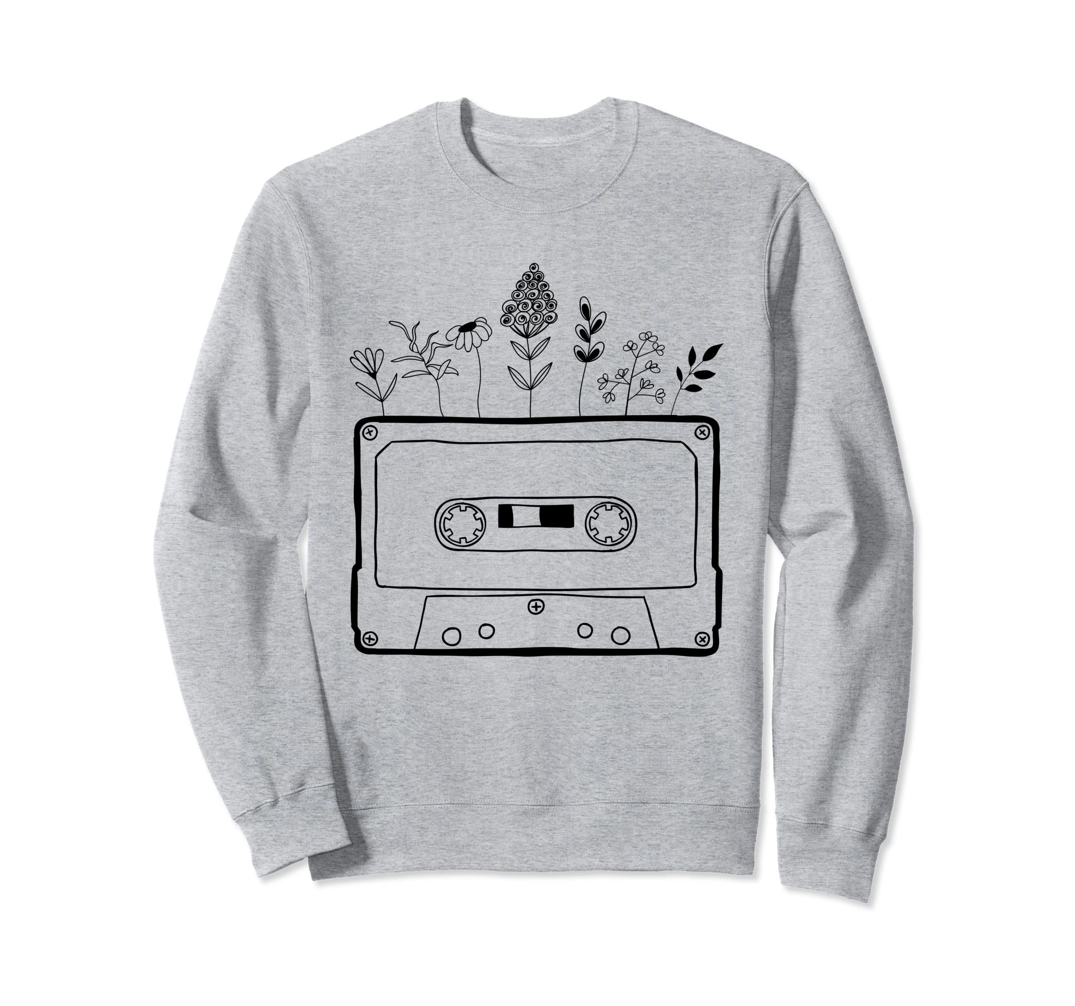 Floral Flower Cassette Tape Sweatshirt - Fun Novelty Design for Adults - T-Shirt, Sweatshirt, Hoodie