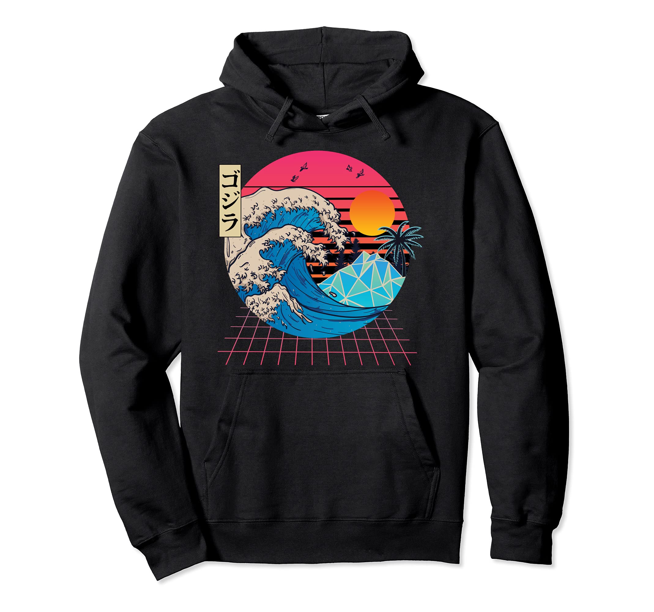 Great Wave Synthwave Vaporwave Aesthetic Hoodie - Aesthetic Graphic Unisex - T-Shirt, Sweatshirt, Hoodie