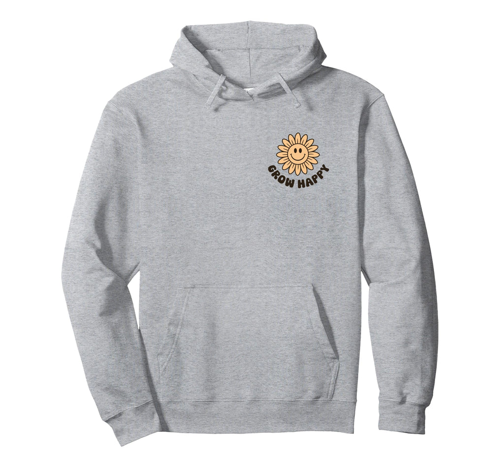 Grow Happy Sunflower Smile Face Hoodie - Fun Novelty Design for Adults - T-Shirt, Sweatshirt, Hoodie