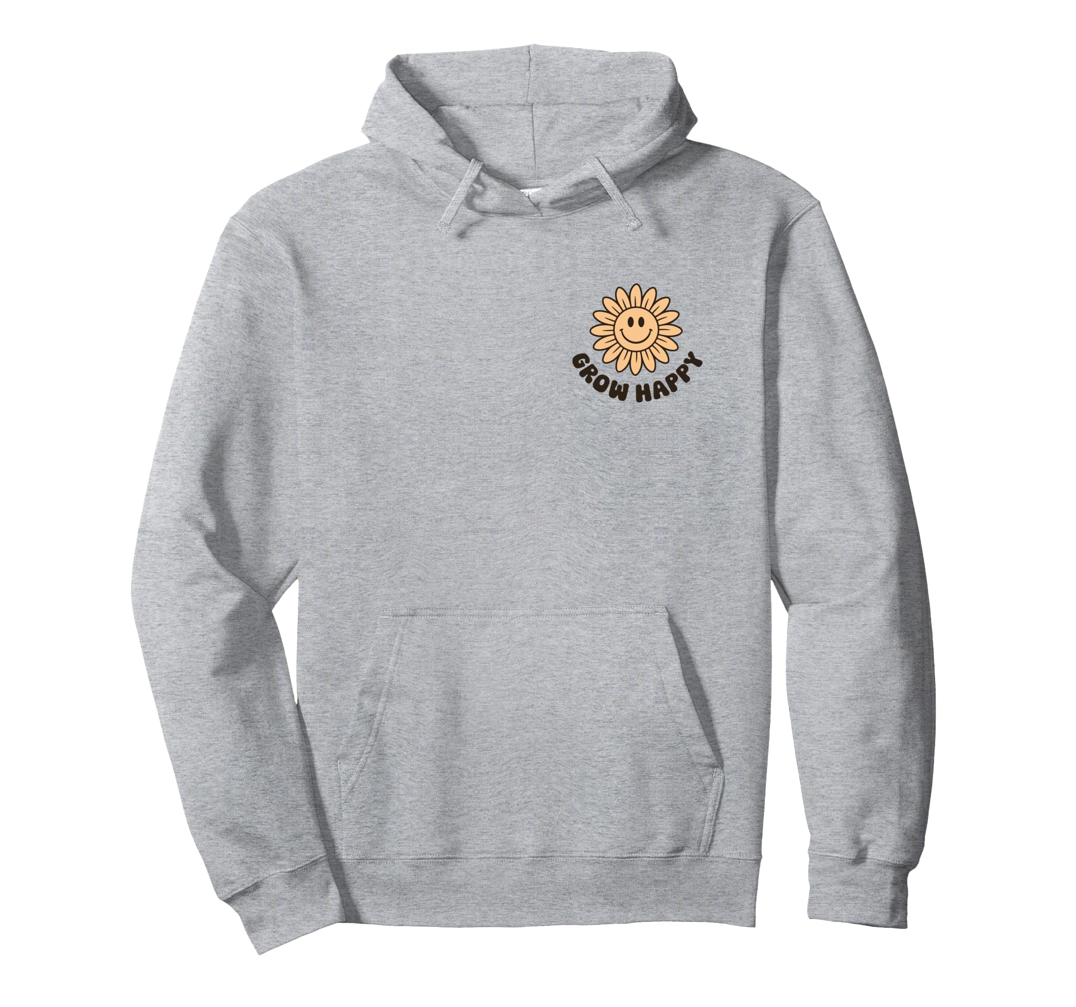 Grow Happy Sunflower Smile Face Hoodie - Fun Novelty Design for Adults - T-Shirt, Sweatshirt, Hoodie