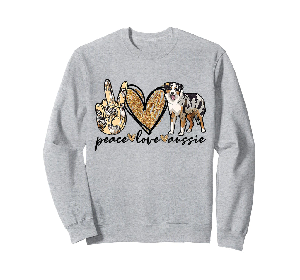 Australian Shepherd Peace Love Aussie Sweatshirt - Custom Art Print Unisex - T-Shirt, Sweatshirt, Hoodie