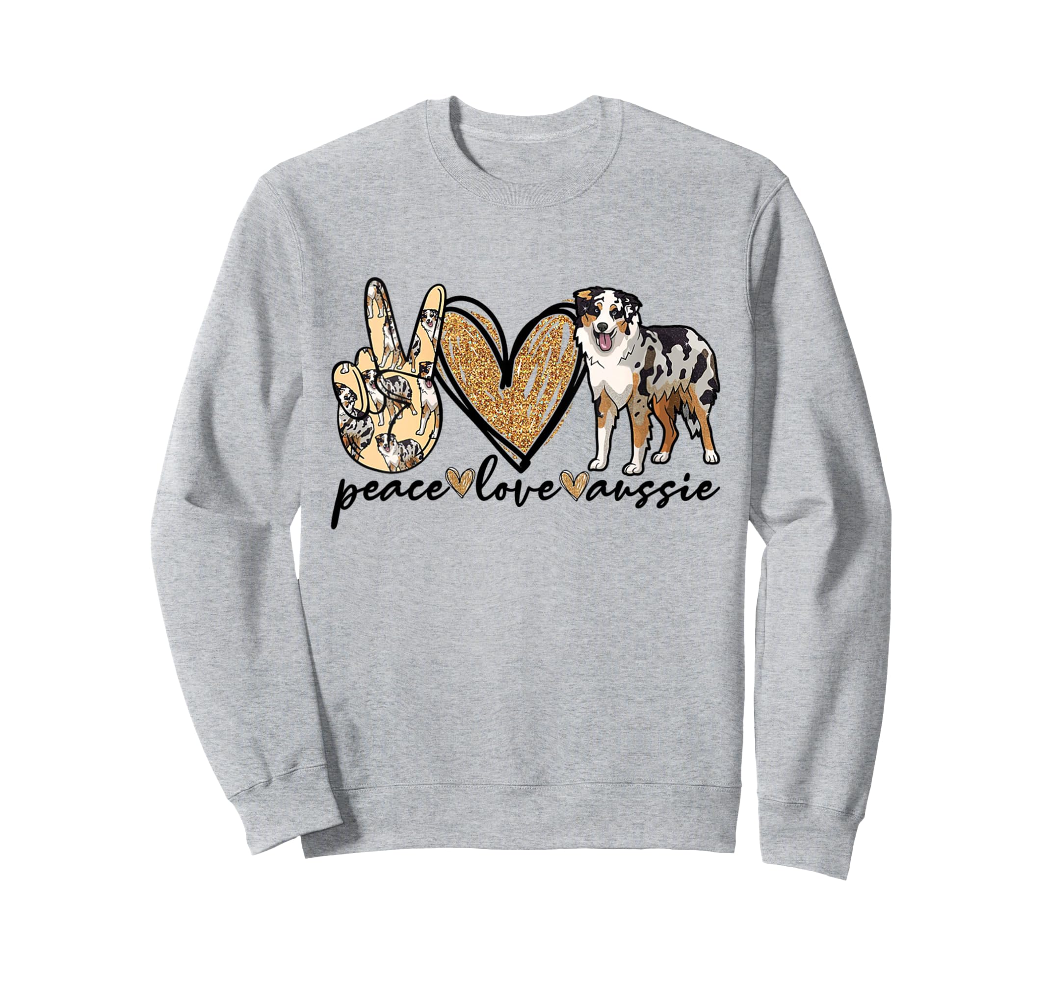 Australian Shepherd Peace Love Aussie Sweatshirt - Custom Art Print Unisex - T-Shirt, Sweatshirt, Hoodie