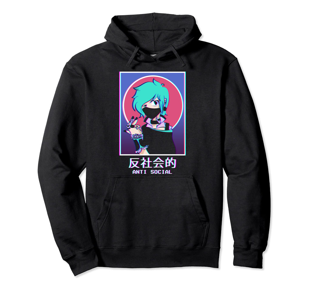 Antisocial Anime Goth Vaporwave Grunge Hoodie - Unique Graphic Unisex - T-Shirt, Sweatshirt, Hoodie