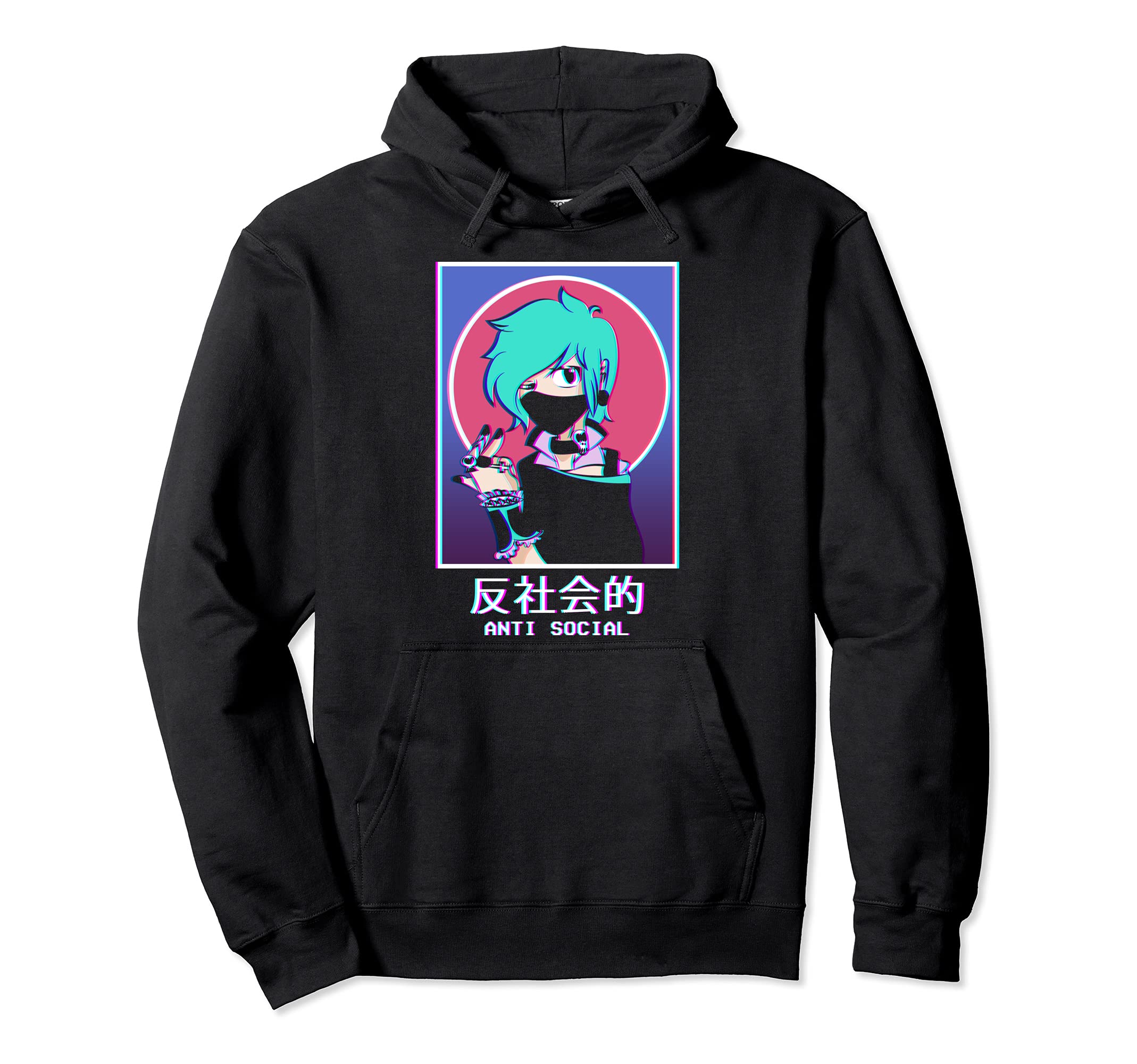 Antisocial Anime Goth Vaporwave Grunge Hoodie - Unique Graphic Unisex - T-Shirt, Sweatshirt, Hoodie