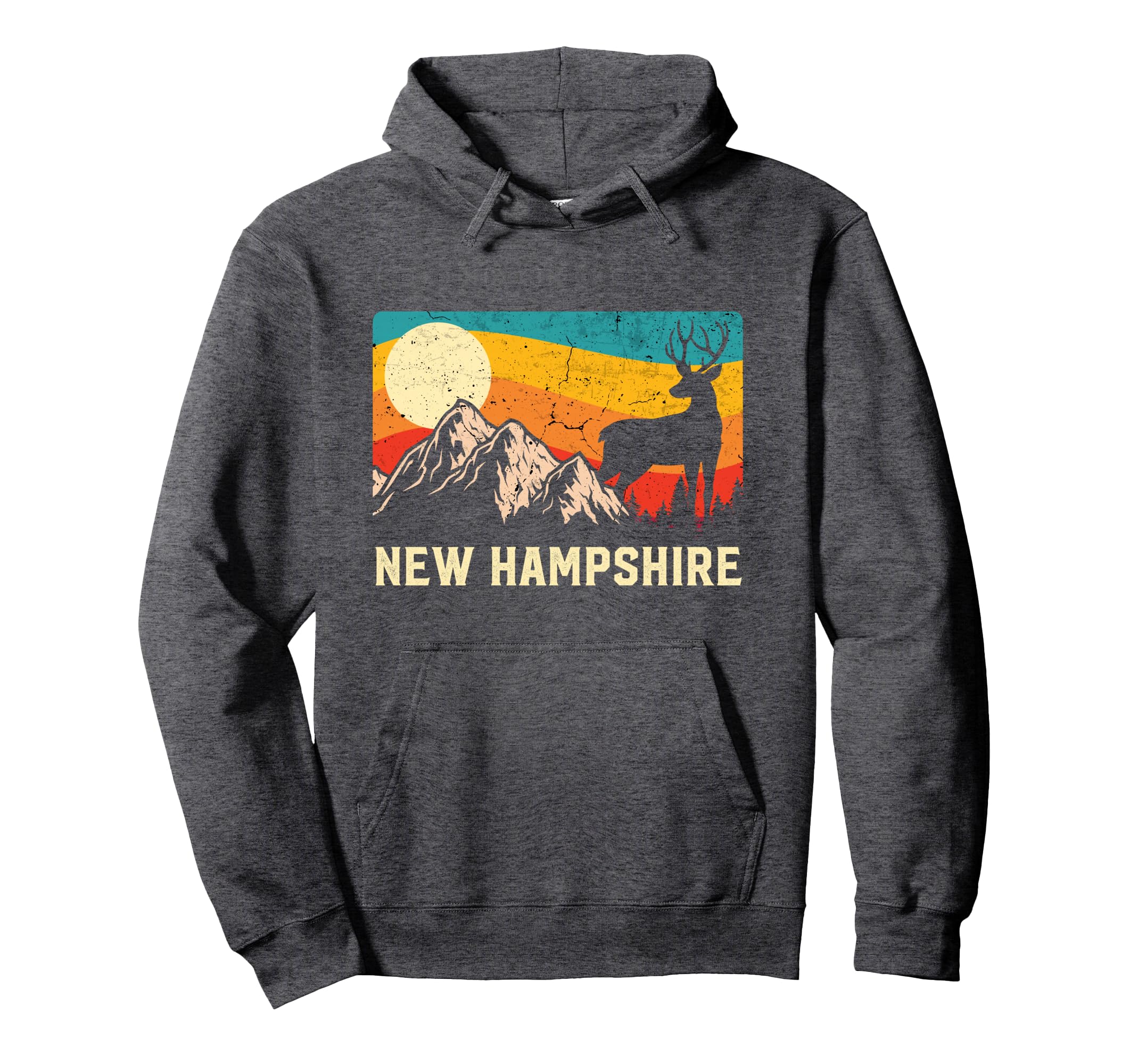 New Hampshire Nature Wild Deer Sunset Hiking Hoodie - Unique Graphic Unisex - T-Shirt, Sweatshirt, Hoodie
