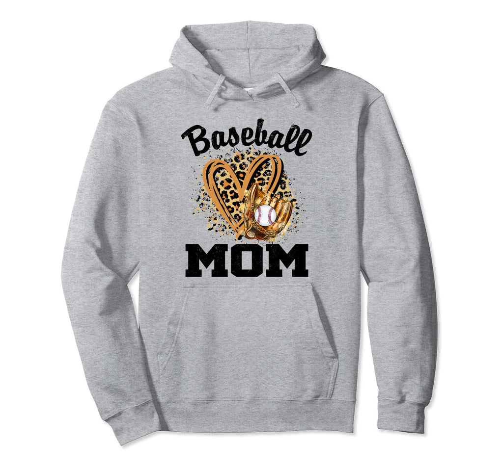 Baseball Mom Leopard Heart Baseball Game Hoodie - Unique Graphic Men Women - T-Shirt, Sweatshirt, Hoodie
