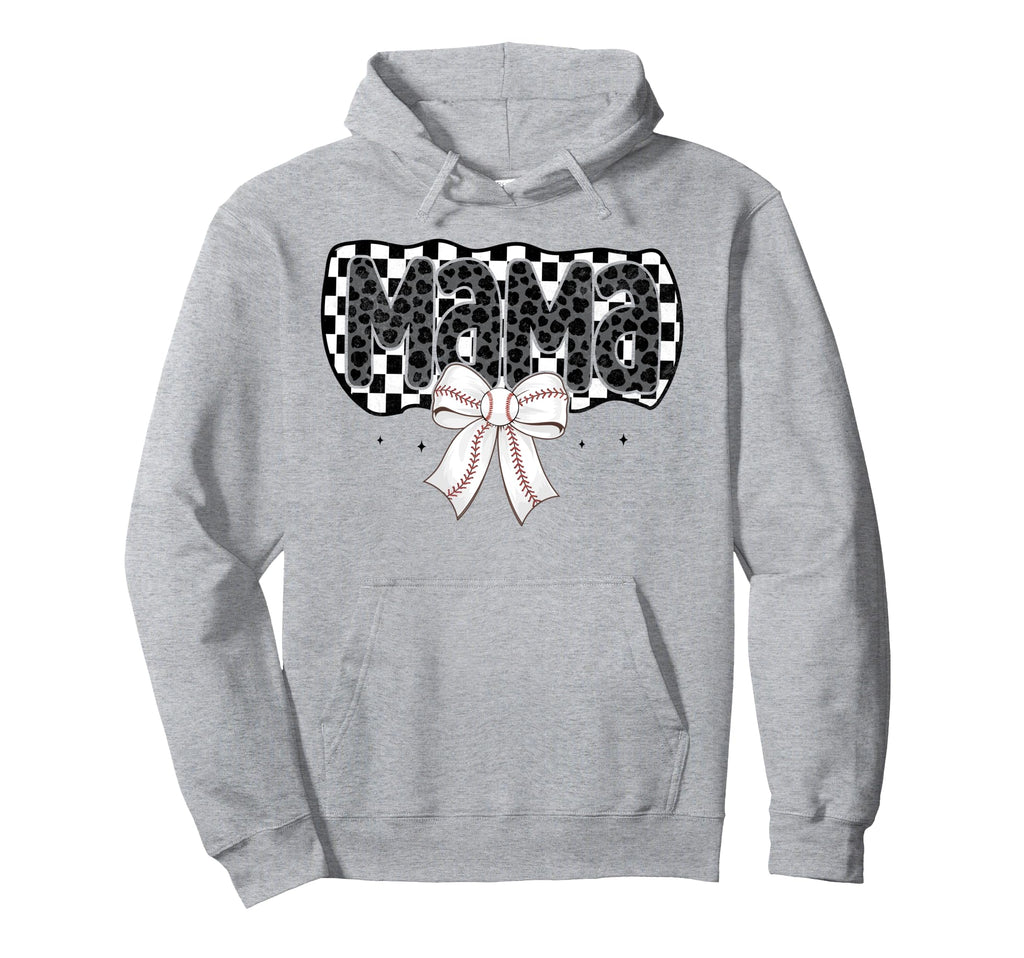 Baseball Checkered Mama Coquette Bow Hoodie - Graphic Print Unisex - T-Shirt, Sweatshirt, Hoodie