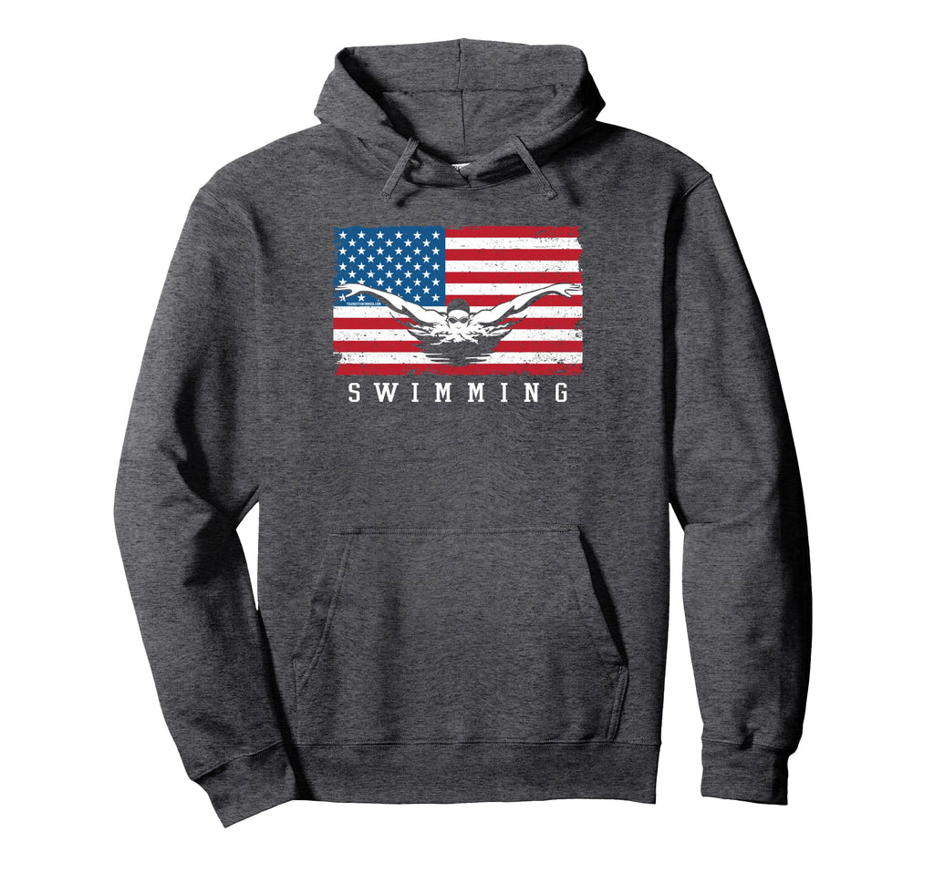 Usa Swimming Distressed Us Flag Hoodie - Custom Art Print Unisex - T-Shirt, Sweatshirt, Hoodie