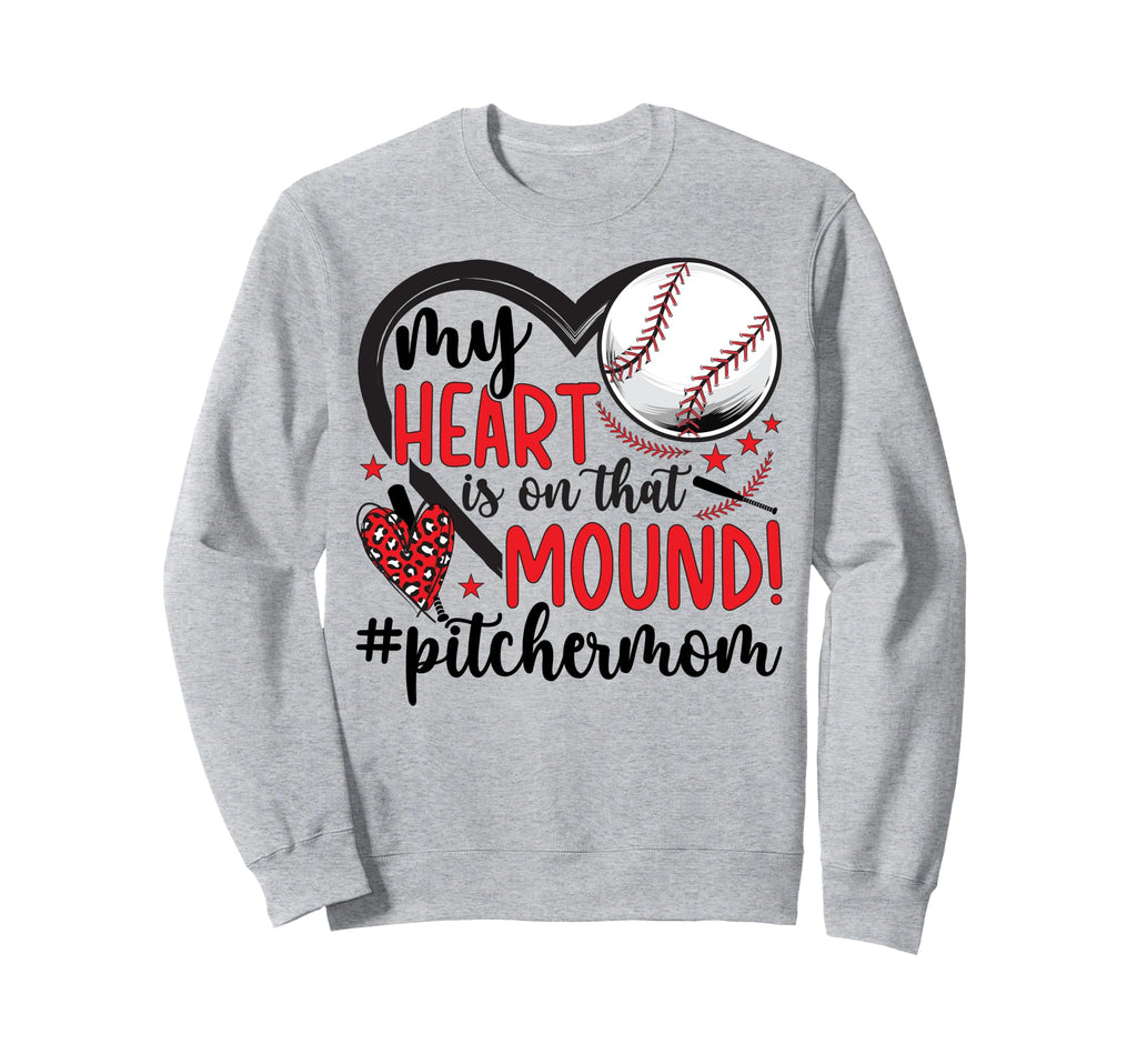 My Heart Baseball Pitcher Mom Sweatshirt - Custom Art Print for Adults - T-Shirt, Sweatshirt, Hoodie