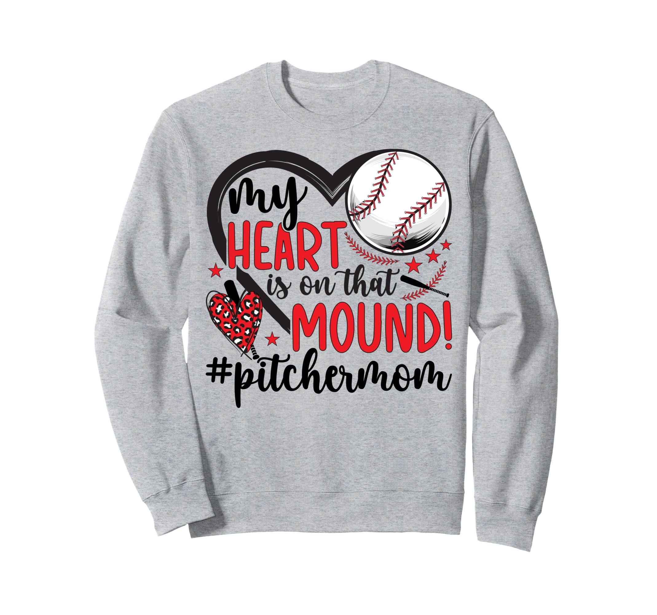 My Heart Baseball Pitcher Mom Sweatshirt - Custom Art Print for Adults - T-Shirt, Sweatshirt, Hoodie