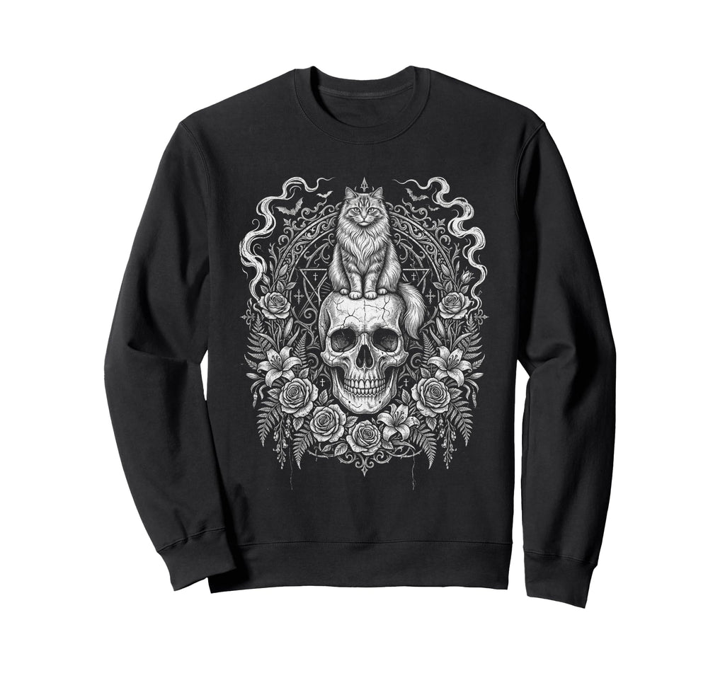 Skull Cat Skeleton Kitty Kitten Sweatshirt - Unique Graphic Men Women - T-Shirt, Sweatshirt, Hoodie