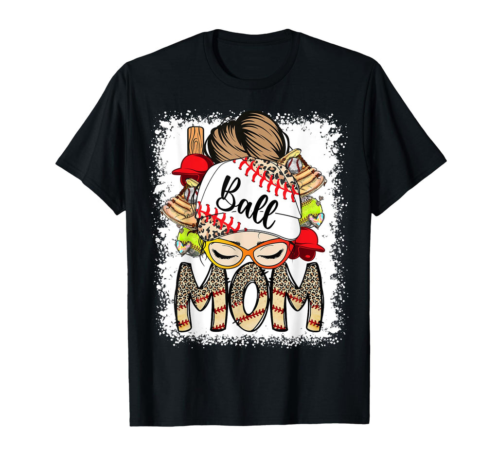 Bleached Ball Mom Leopard Baseball T-Shirt - Minimalist Print for Adults - T-Shirt, Sweatshirt, Hoodie