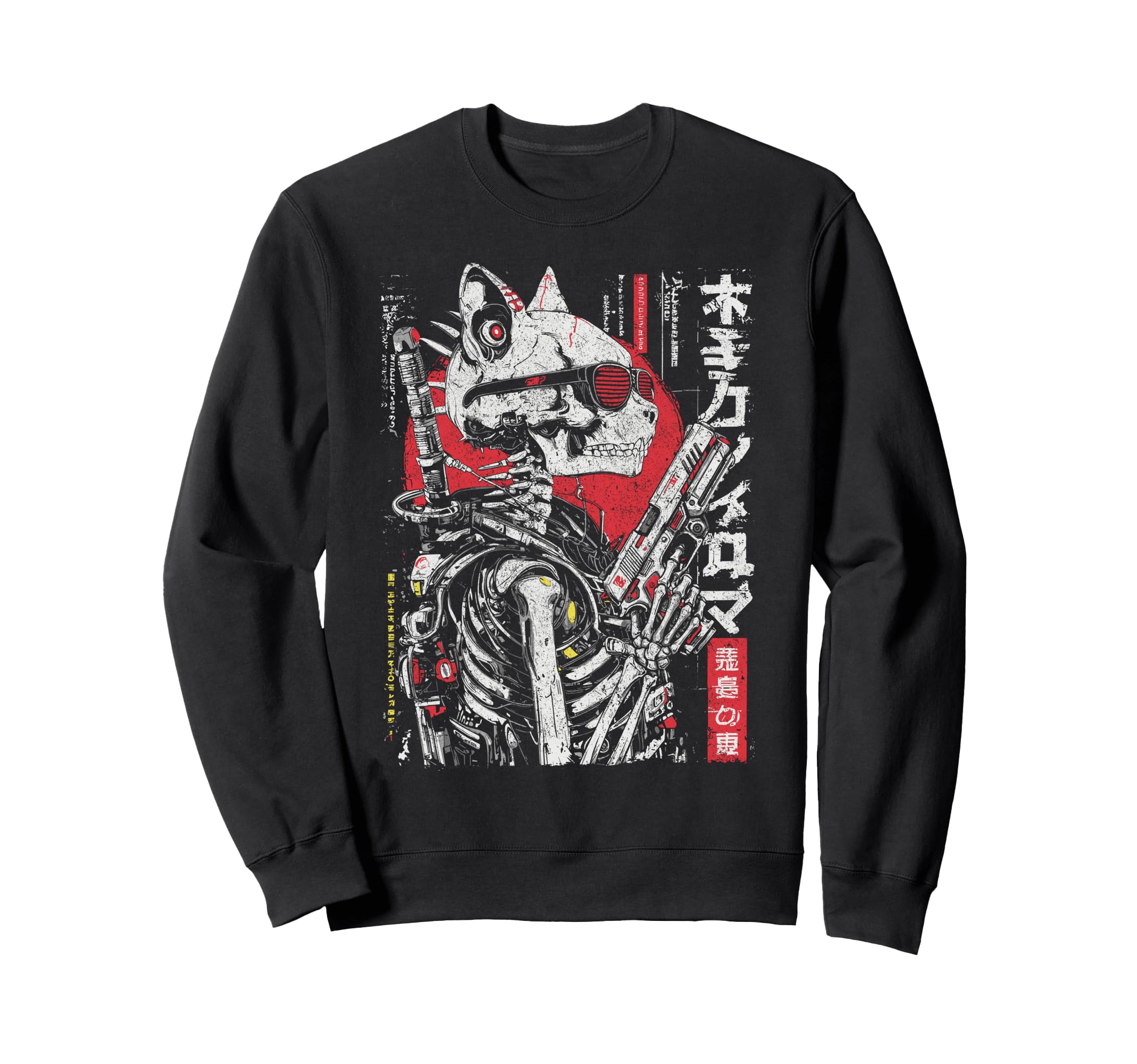 Japanese Streetwear Skeleton Cat Sweatshirt - Aesthetic Graphic Unisex - T-Shirt, Sweatshirt, Hoodie