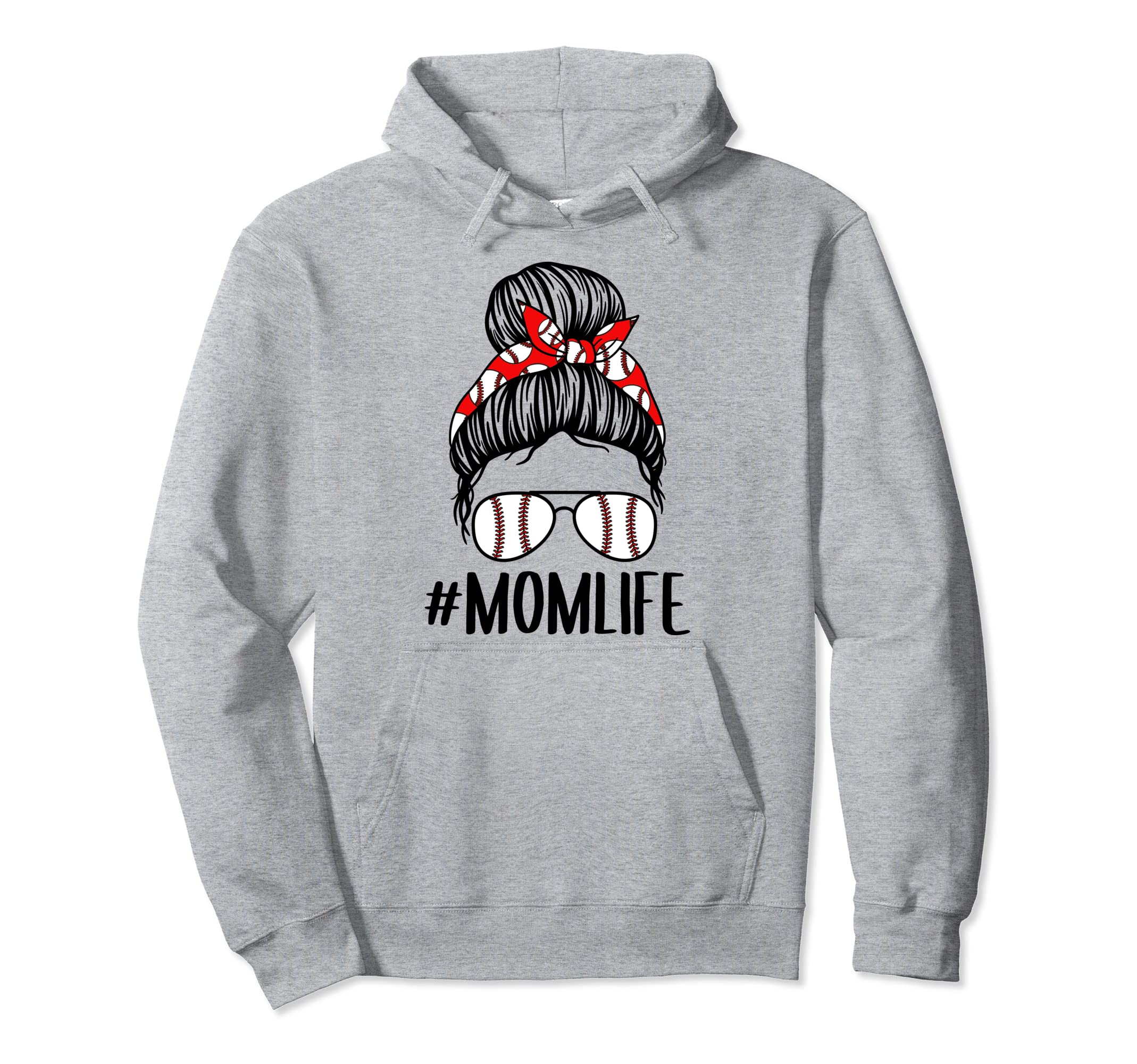 Momlife Messy Bun Baseball Mom Bandana Hoodie - Unique Graphic Men Women - T-Shirt, Sweatshirt, Hoodie