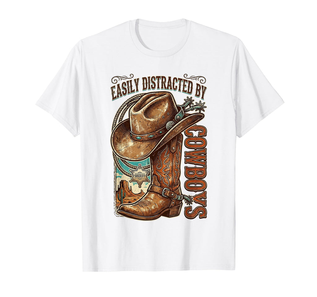Easily Distracted Cowboys Cowgirl Boots T-Shirt - Minimalist Print Unisex - T-Shirt, Sweatshirt, Hoodie