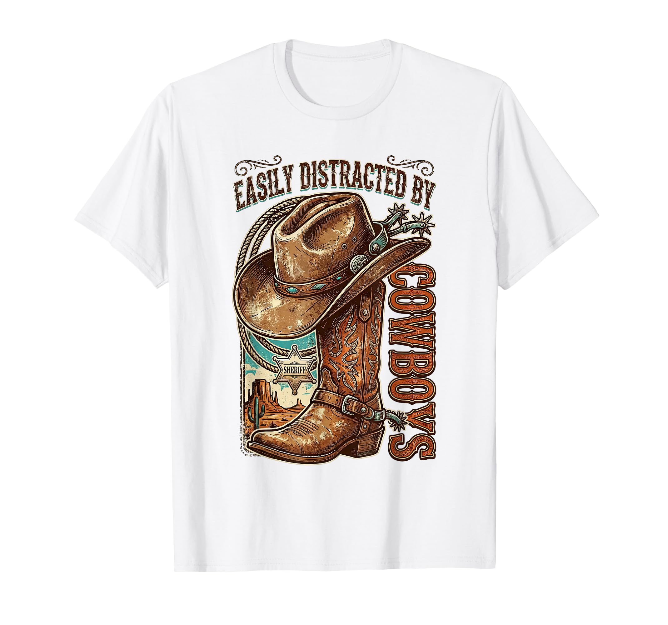 Easily Distracted Cowboys Cowgirl Boots T-Shirt - Minimalist Print Unisex - T-Shirt, Sweatshirt, Hoodie