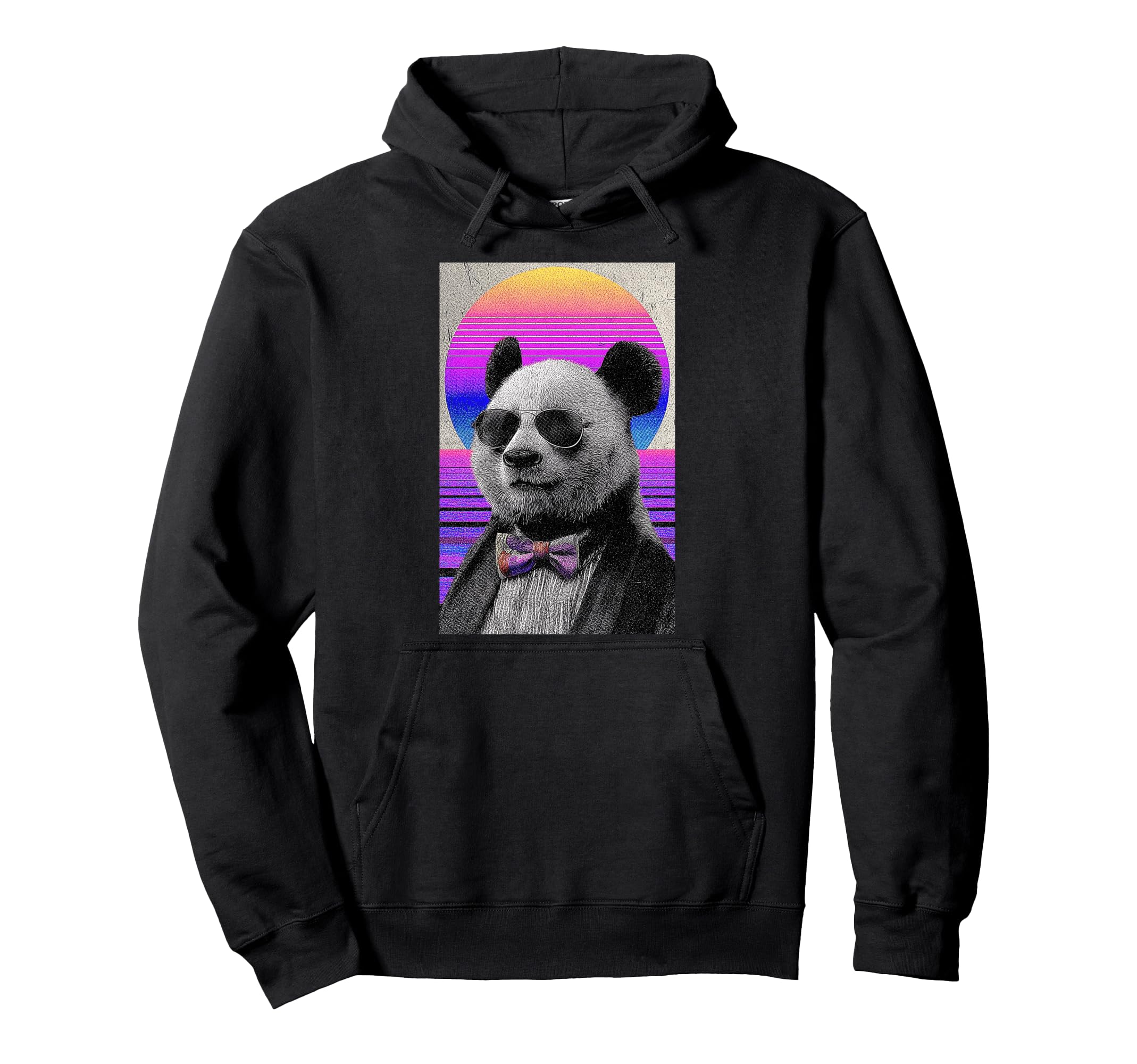 Funny Panda Bow Tie 80S Synthwave Hoodie - Trendy Graphic Men Women - T-Shirt, Sweatshirt, Hoodie