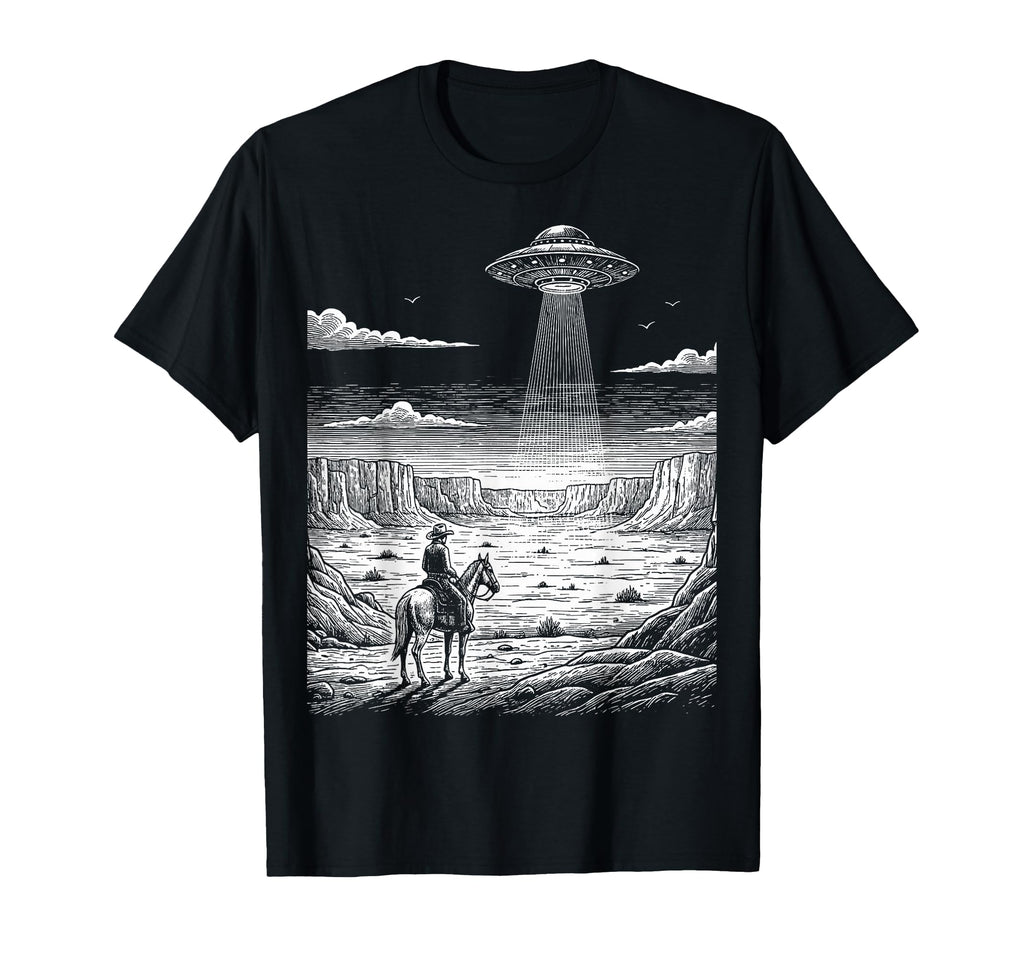 Cowboy Ufo Encounter Western Desert T-Shirt - Fun Novelty Design Men Women - T-Shirt, Sweatshirt, Hoodie