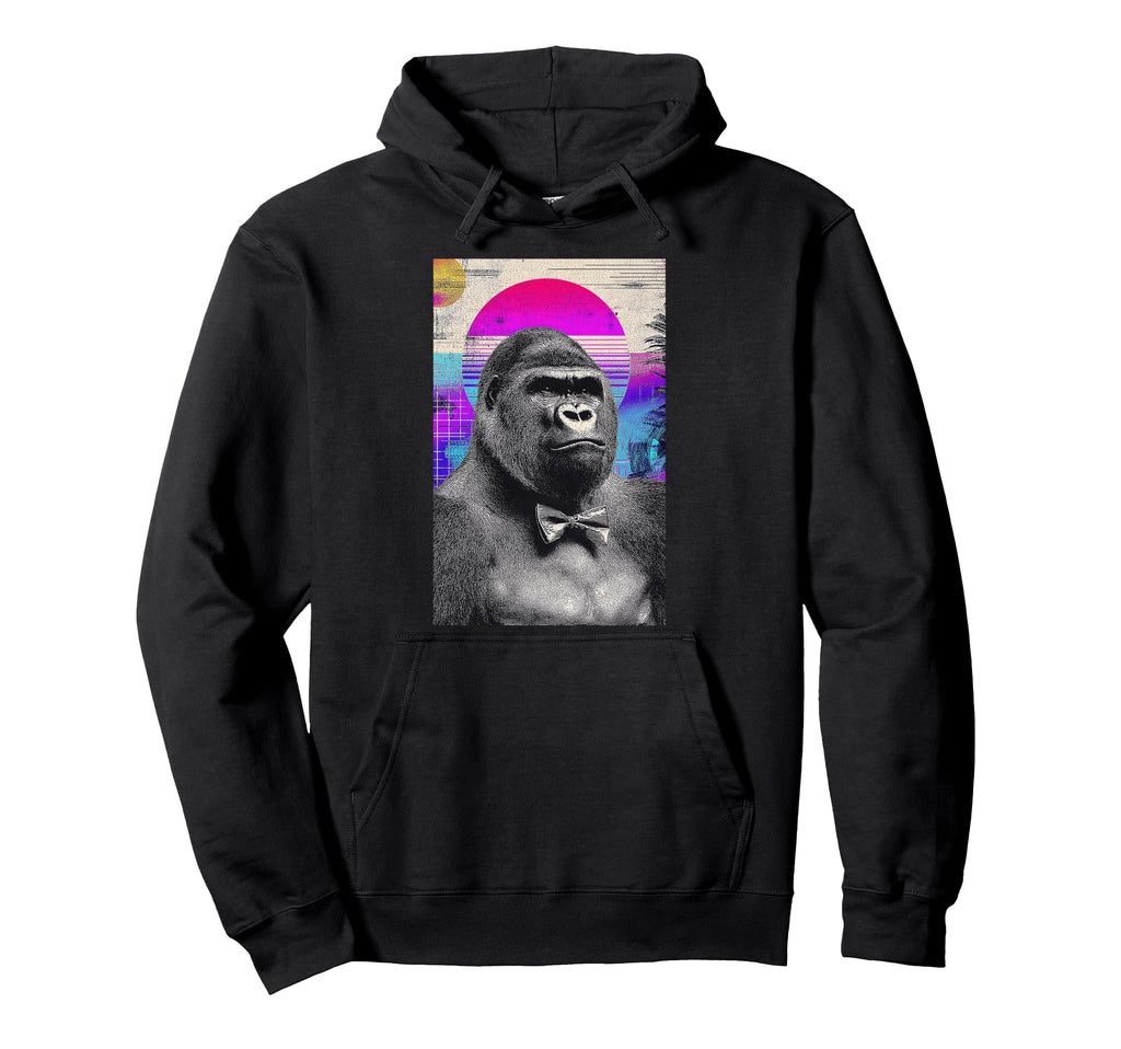 Funny Gorilla Bow Tie 80S Synthwave Hoodie - Custom Art Print for Adults - T-Shirt, Sweatshirt, Hoodie