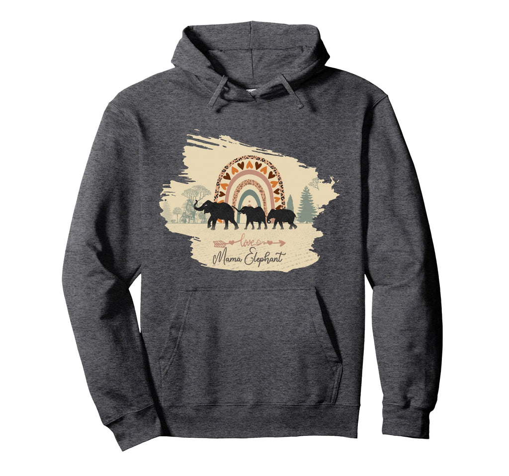 Mama Elephant Two Calve And Rainbow Hoodie - Novelty Apparel for Adults - T-Shirt, Sweatshirt, Hoodie