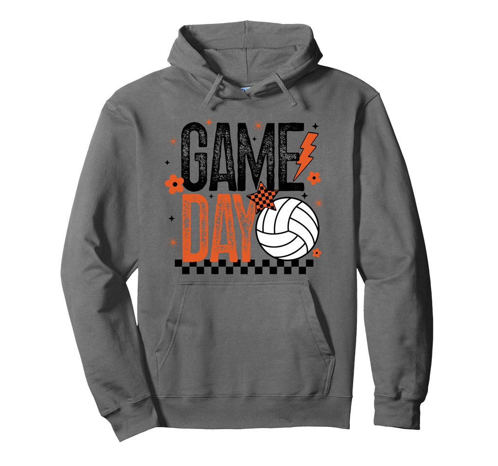 Volleyball Game Day Volleyball Mom Orange Hoodie - Graphic Print Unisex - T-Shirt, Sweatshirt, Hoodie