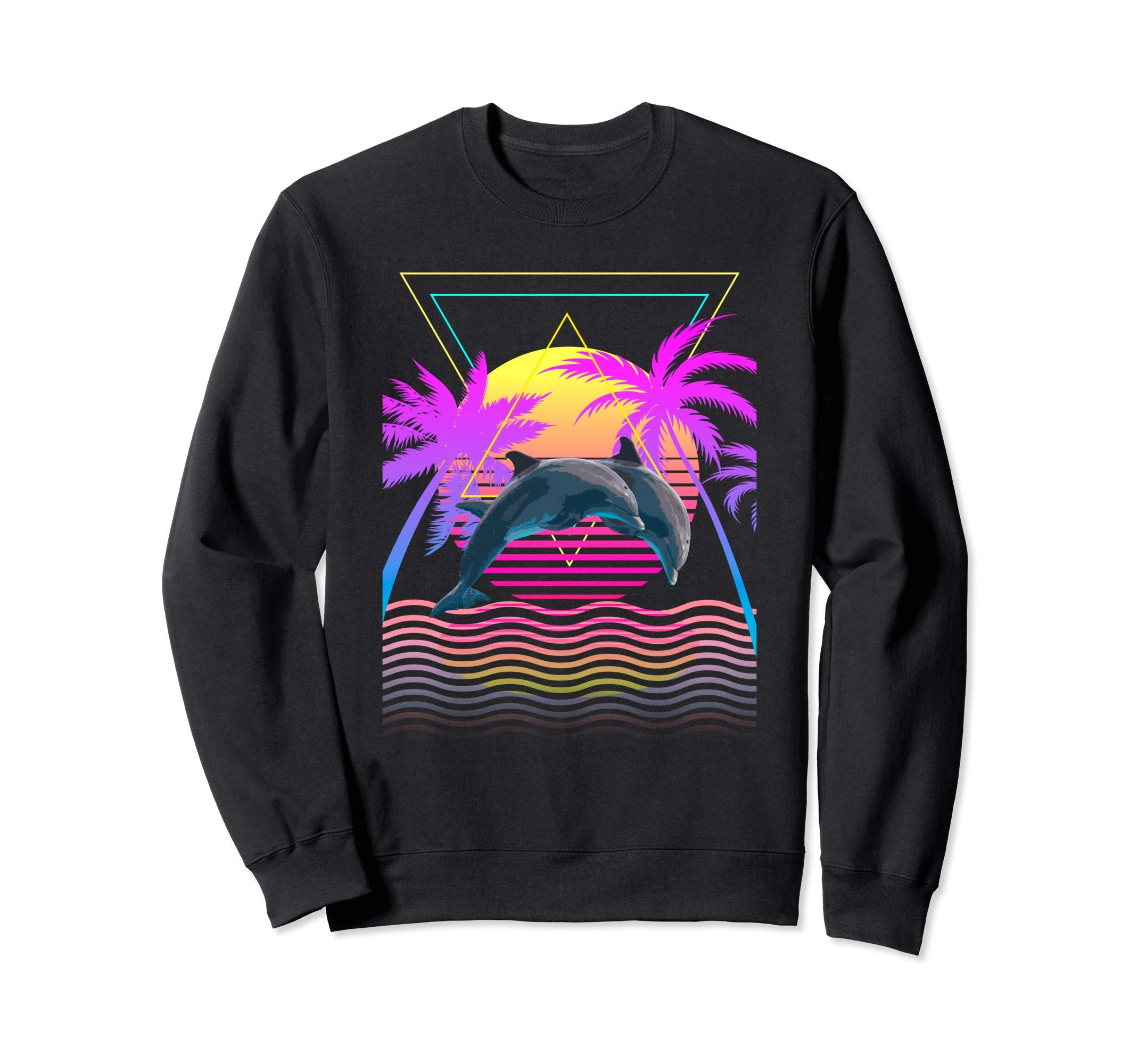 1980S 1990S Dolphins Palm Trees Sweatshirt - Casual Everyday Wear Unisex - T-Shirt, Sweatshirt, Hoodie