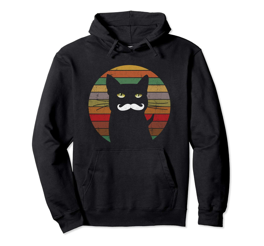 Cat Moustache 80S Distressed Hoodie - Custom Art Print for Adults - T-Shirt, Sweatshirt, Hoodie