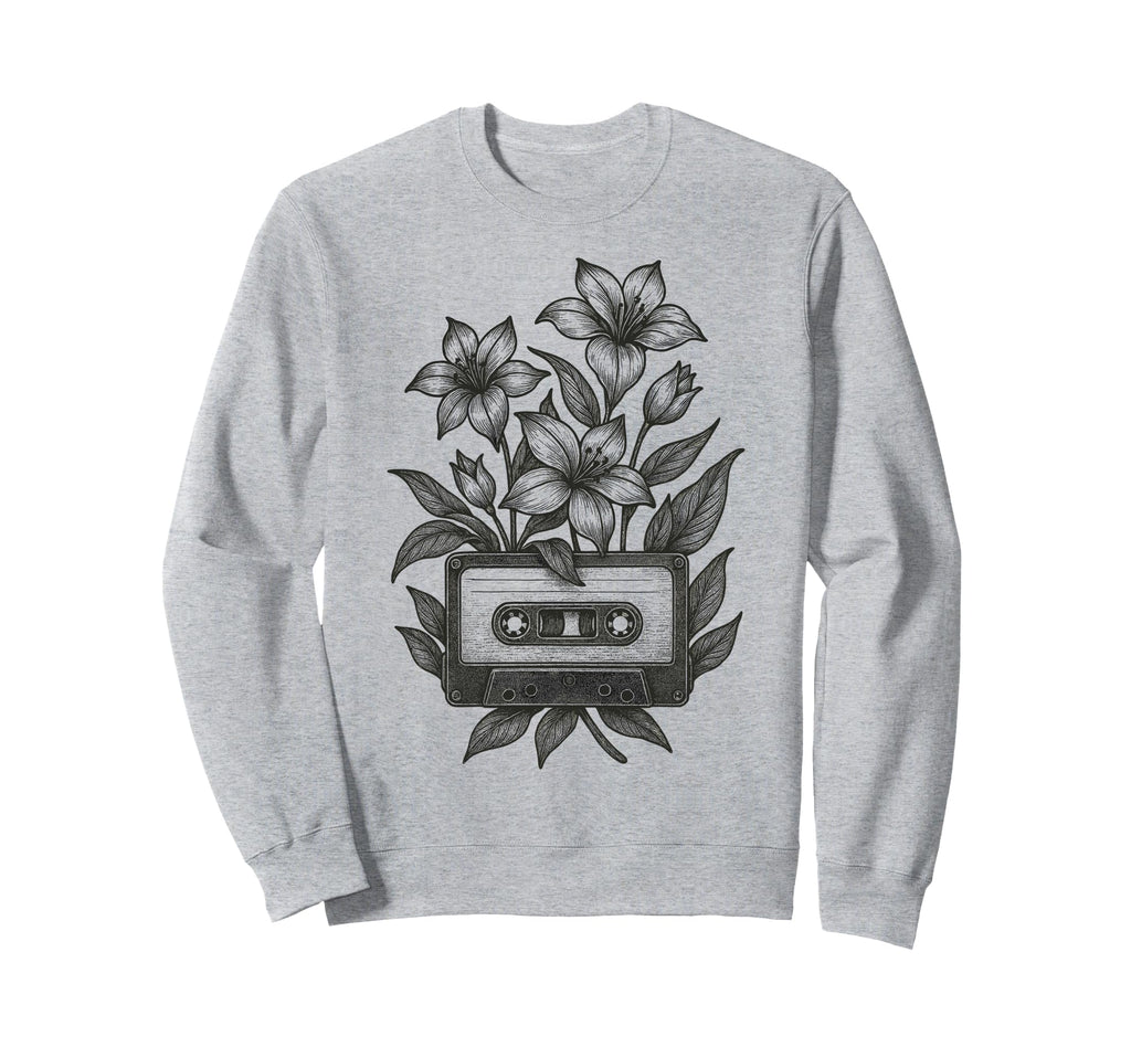 Cassette Tape Flowers Music 80S Sweatshirt - Fun Novelty Design for Adults - T-Shirt, Sweatshirt, Hoodie
