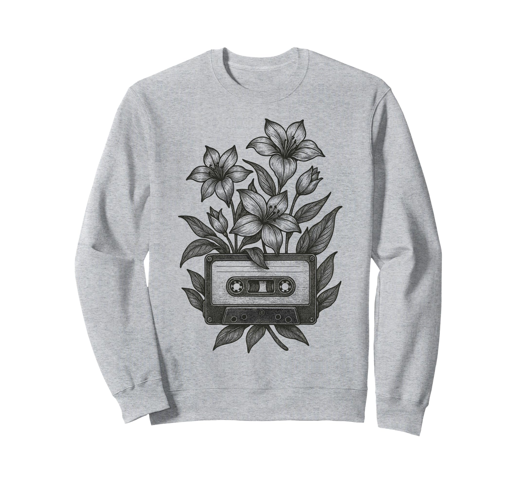 Cassette Tape Flowers Music 80S Sweatshirt - Fun Novelty Design for Adults - T-Shirt, Sweatshirt, Hoodie