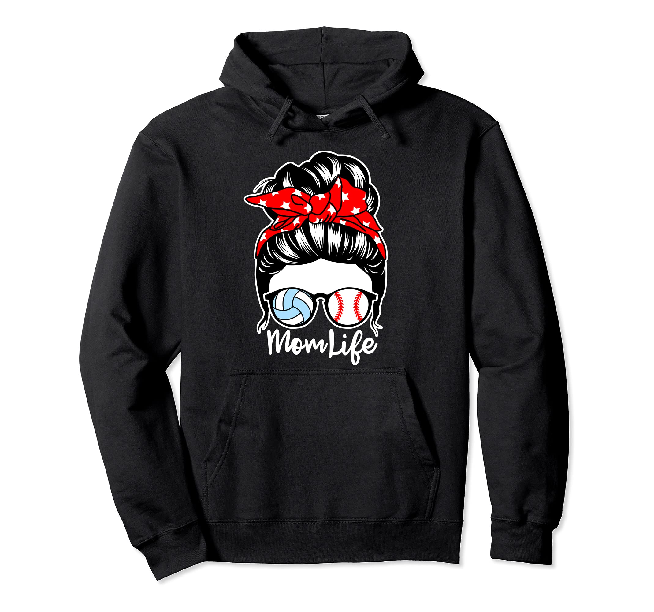 Mom Life Messy Bun Hair Baseball Hoodie - Unique Graphic for Adults - T-Shirt, Sweatshirt, Hoodie