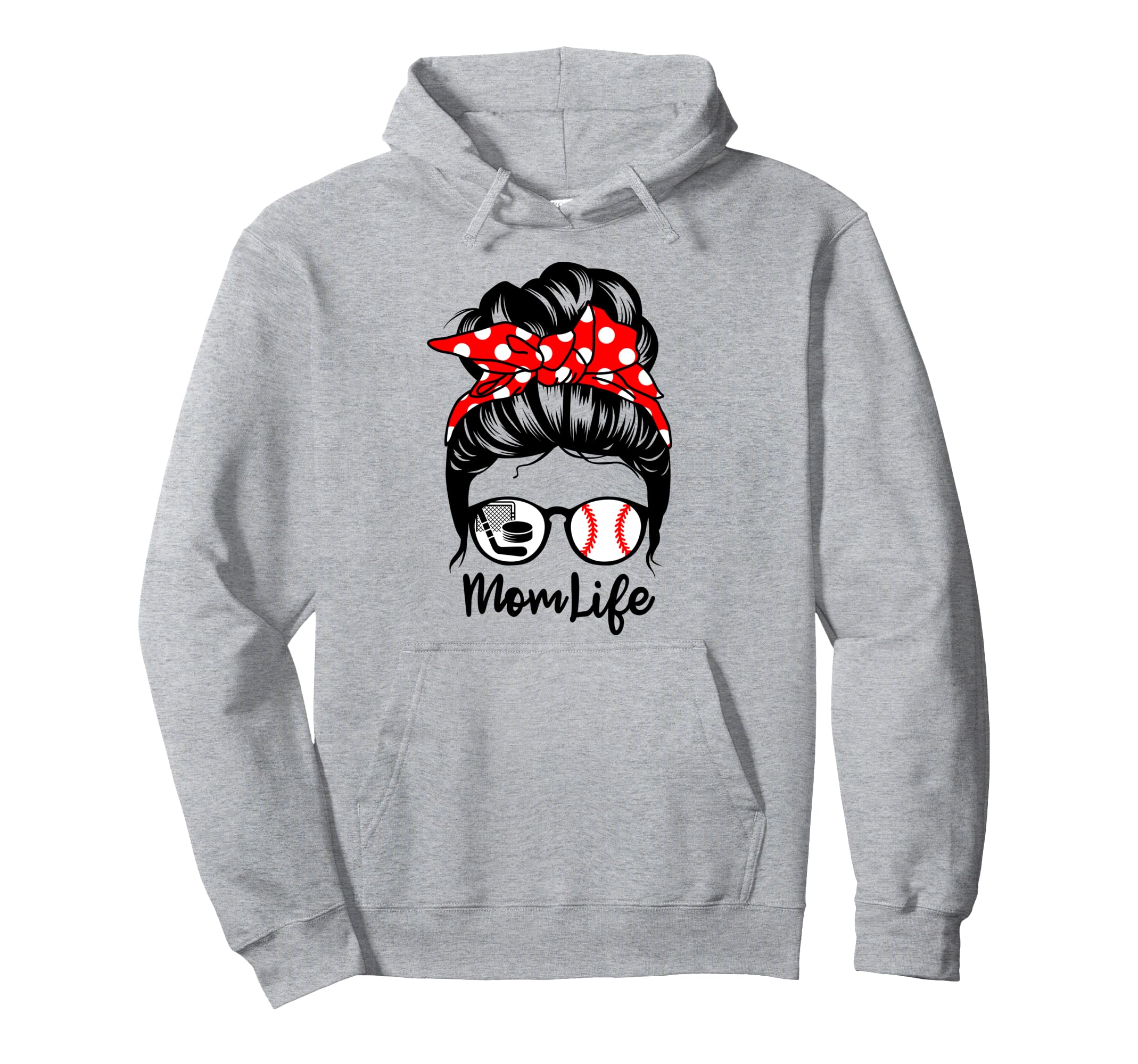 Mom Life Messy Bun Hair Funny Baseball Hoodie - Unique Graphic Men Women - T-Shirt, Sweatshirt, Hoodie