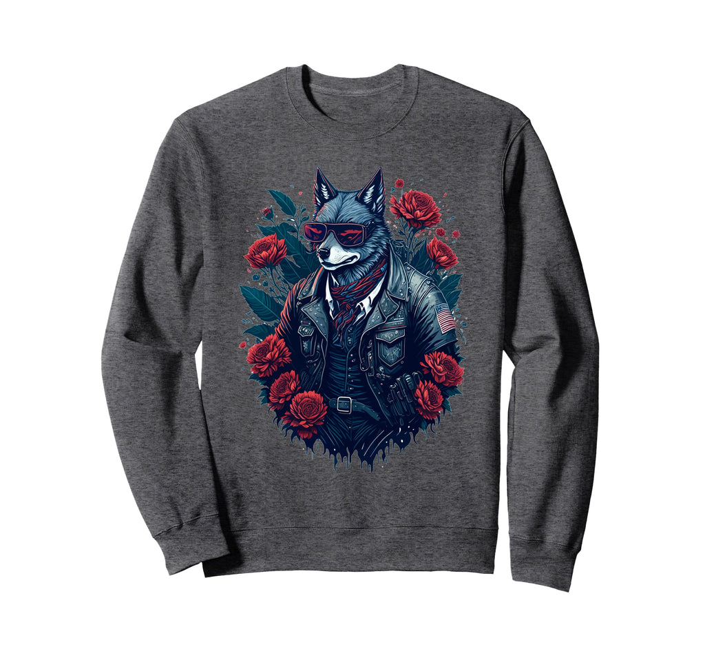 Patriotic Biker Wolf Sunglasses Usa Sweatshirt - Trendy Graphic Men Women - T-Shirt, Sweatshirt, Hoodie
