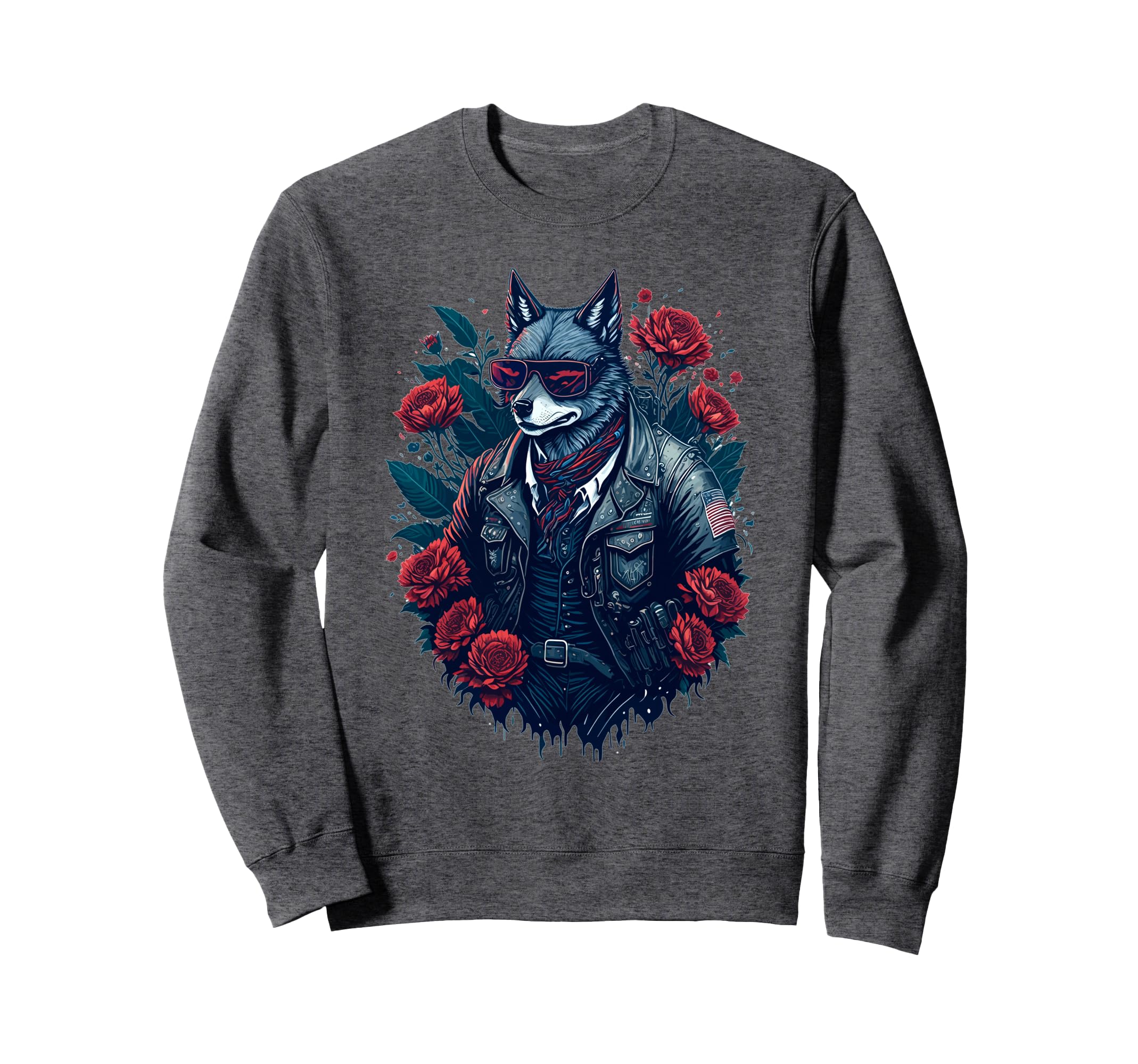 Patriotic Biker Wolf Sunglasses Usa Sweatshirt - Trendy Graphic Men Women - T-Shirt, Sweatshirt, Hoodie