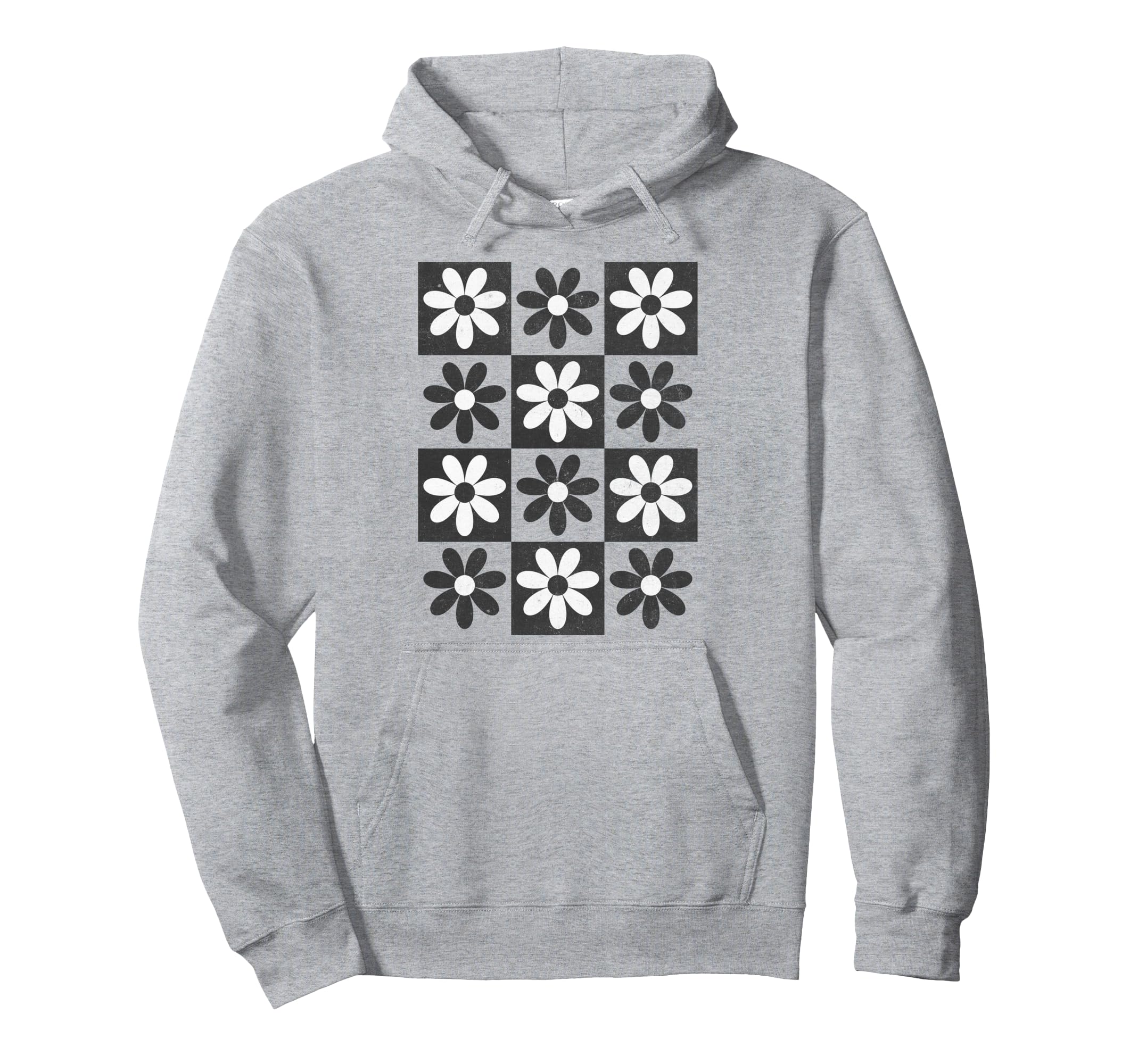 Checkerboard Checkered Boho Flowers Hoodie - Fun Novelty Design Unisex - T-Shirt, Sweatshirt, Hoodie