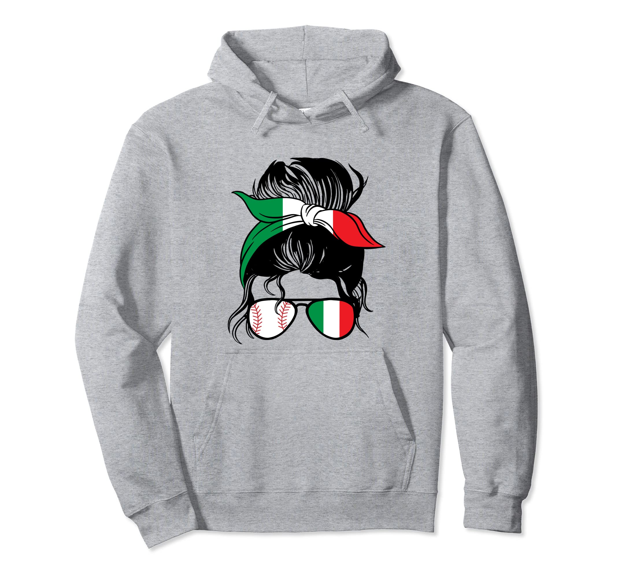 Italian Baseball Mom Messy Bun Italy Hoodie - Novelty Apparel Men Women - T-Shirt, Sweatshirt, Hoodie