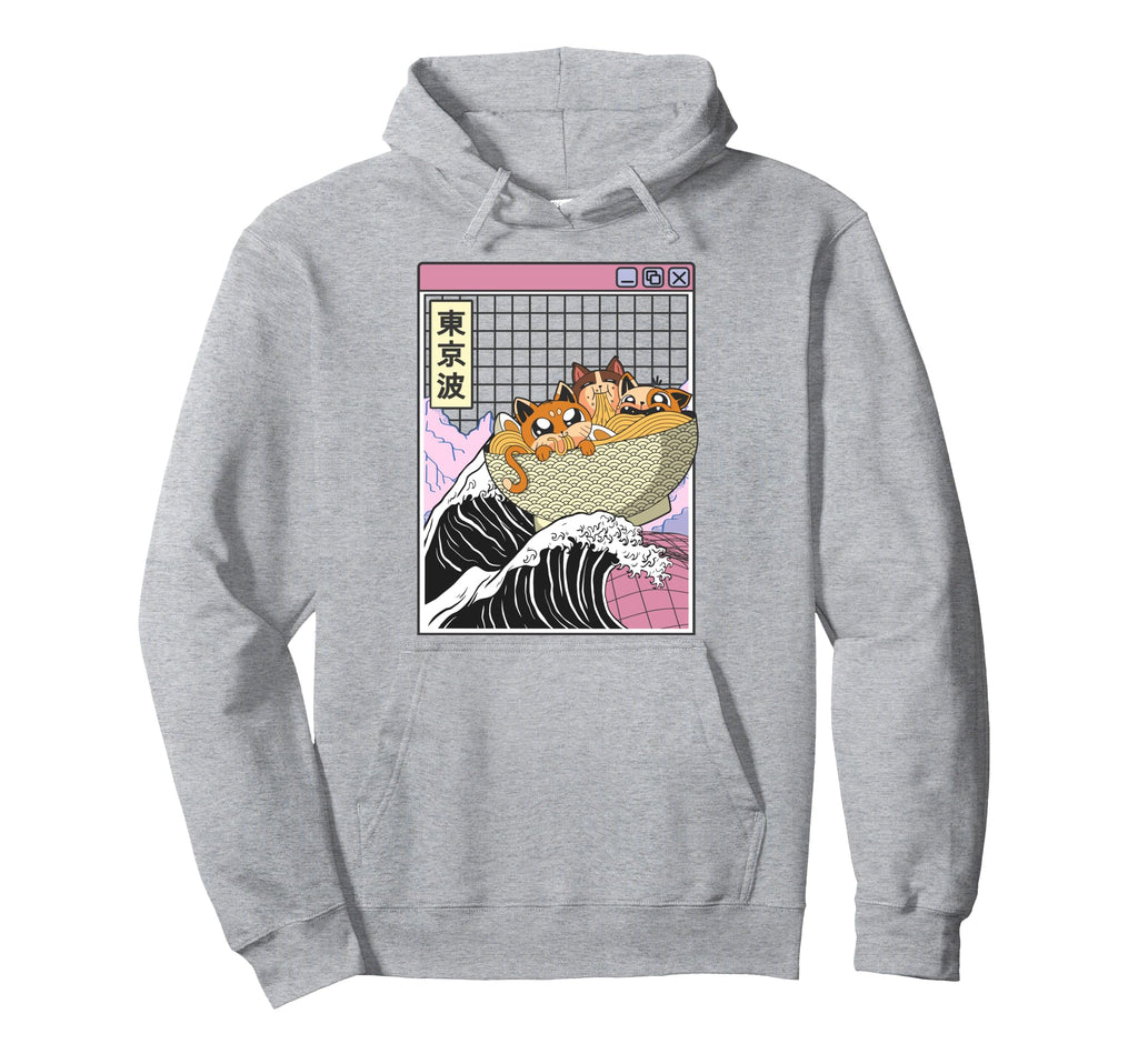 Cats Eating Ramen Kanagawa Wave Kawaii Hoodie - Fun Novelty Design Unisex - T-Shirt, Sweatshirt, Hoodie
