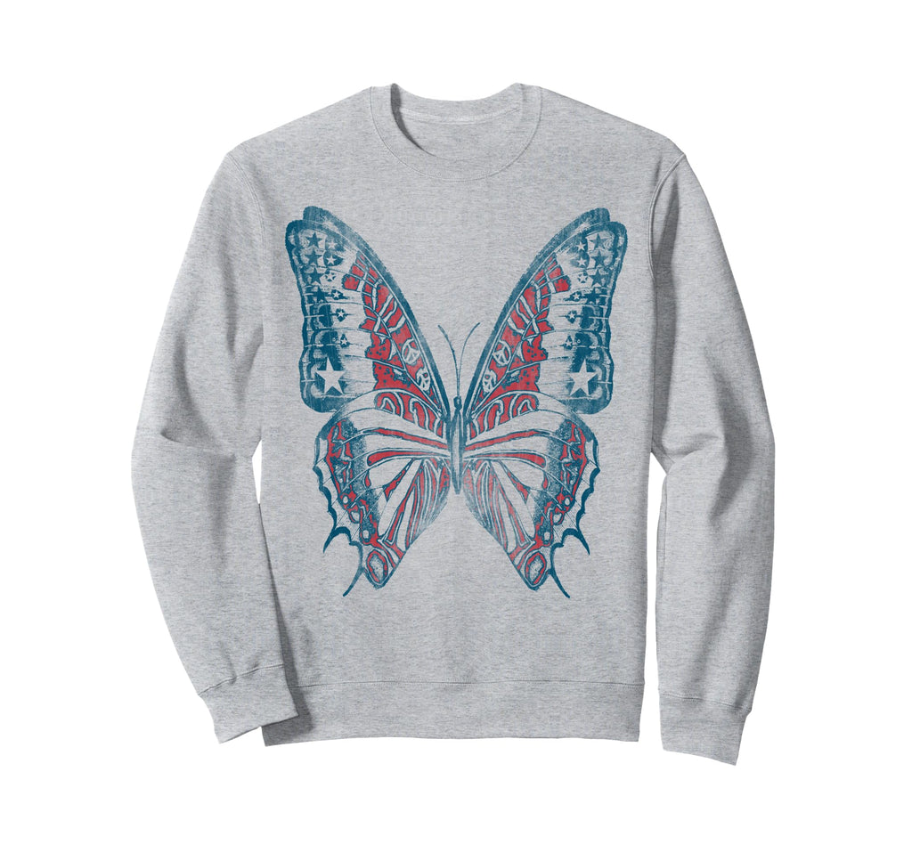 American Butterfly Distressed Sweatshirt - Minimalist Print Unisex - T-Shirt, Sweatshirt, Hoodie