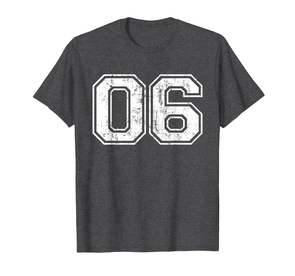 Number 06 Six Varsity Distressed T-Shirt - Novelty Apparel for Adults - T-Shirt, Sweatshirt, Hoodie