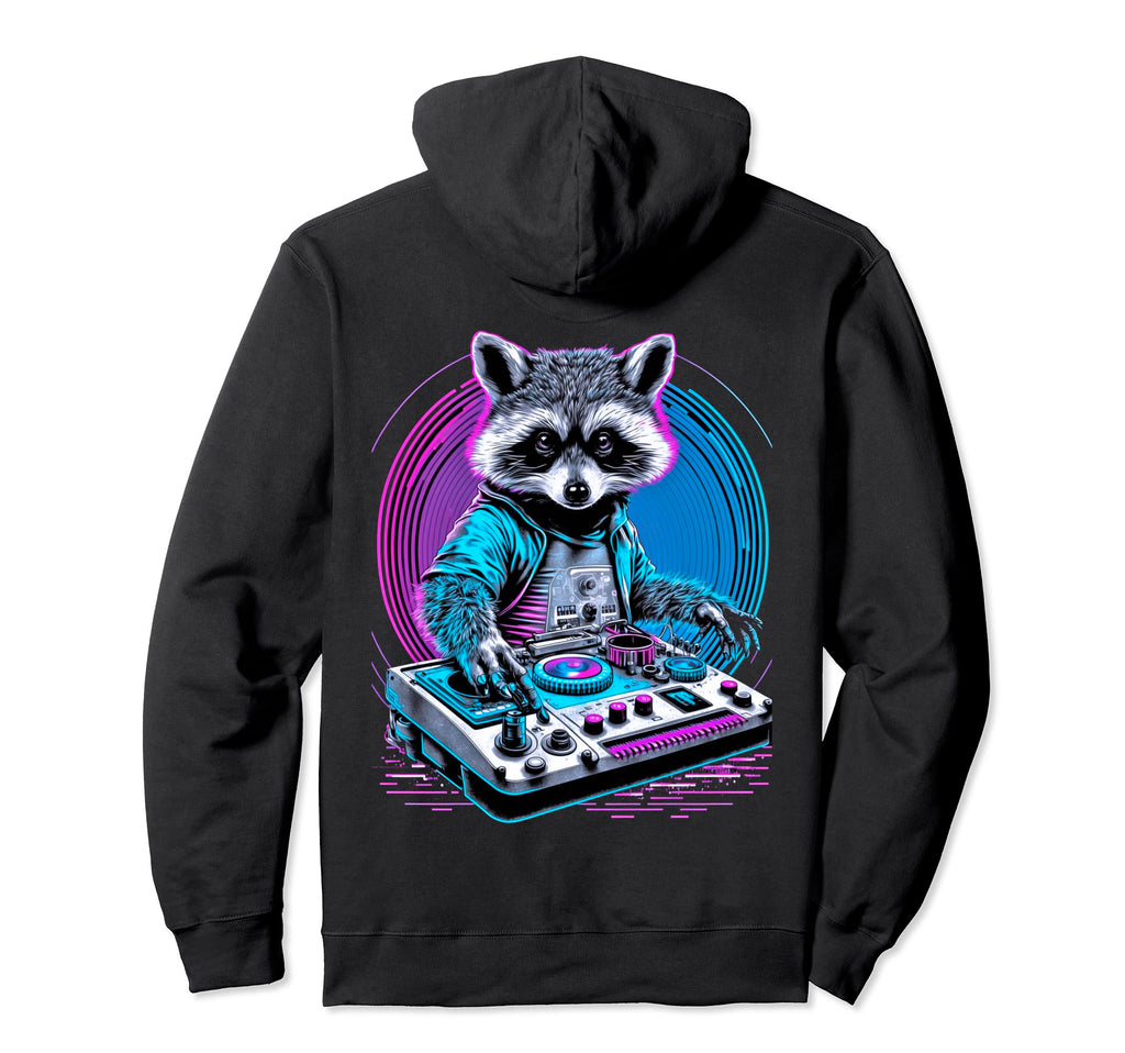Retrowave Raccoon Dj Techno Synthwave Hoodie - Trendy Graphic for Adults - T-Shirt, Sweatshirt, Hoodie