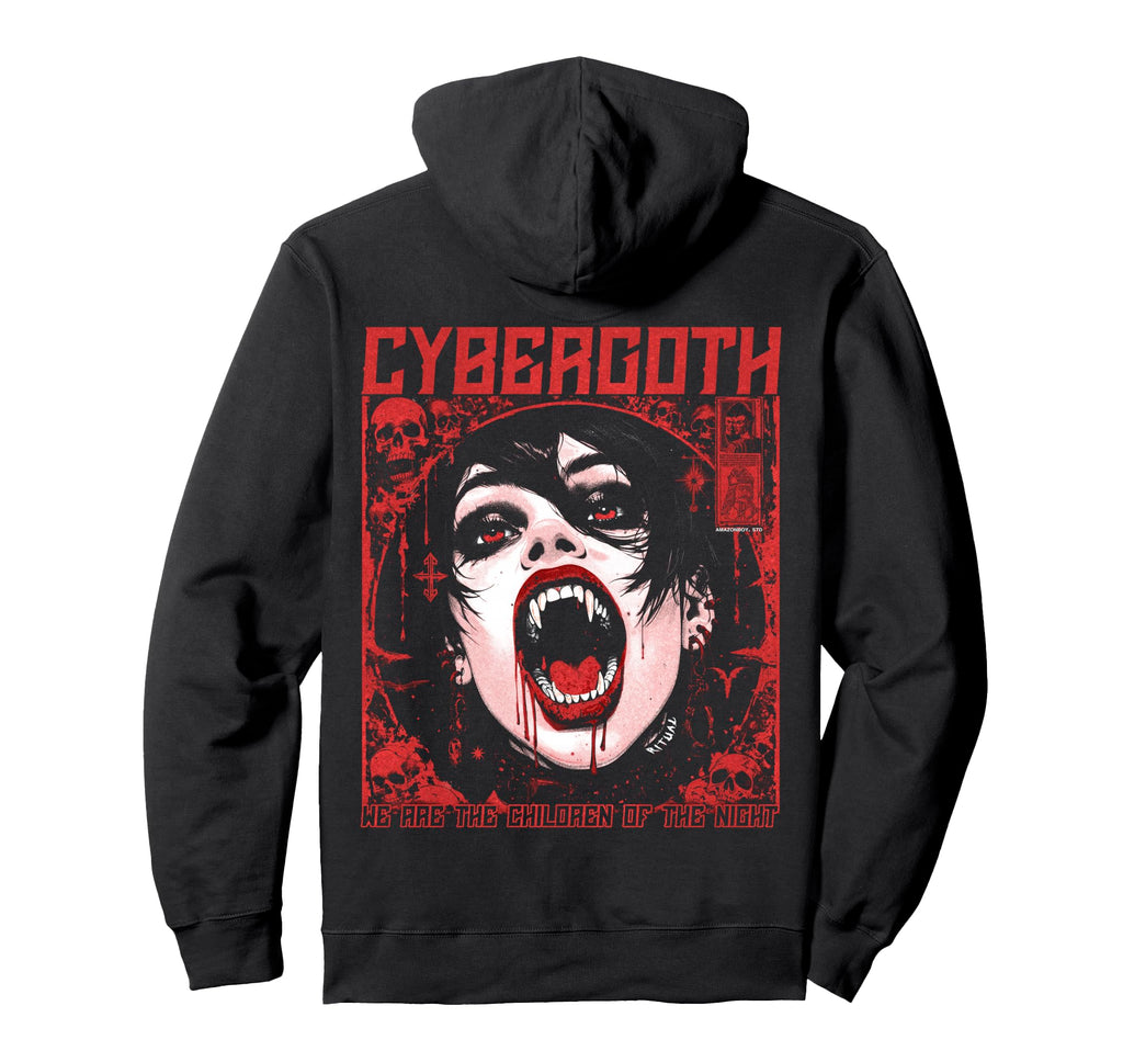 Cybergoth Creepy Manga Anime Gothic Vampire Hoodie - Unique Graphic Unisex - T-Shirt, Sweatshirt, Hoodie