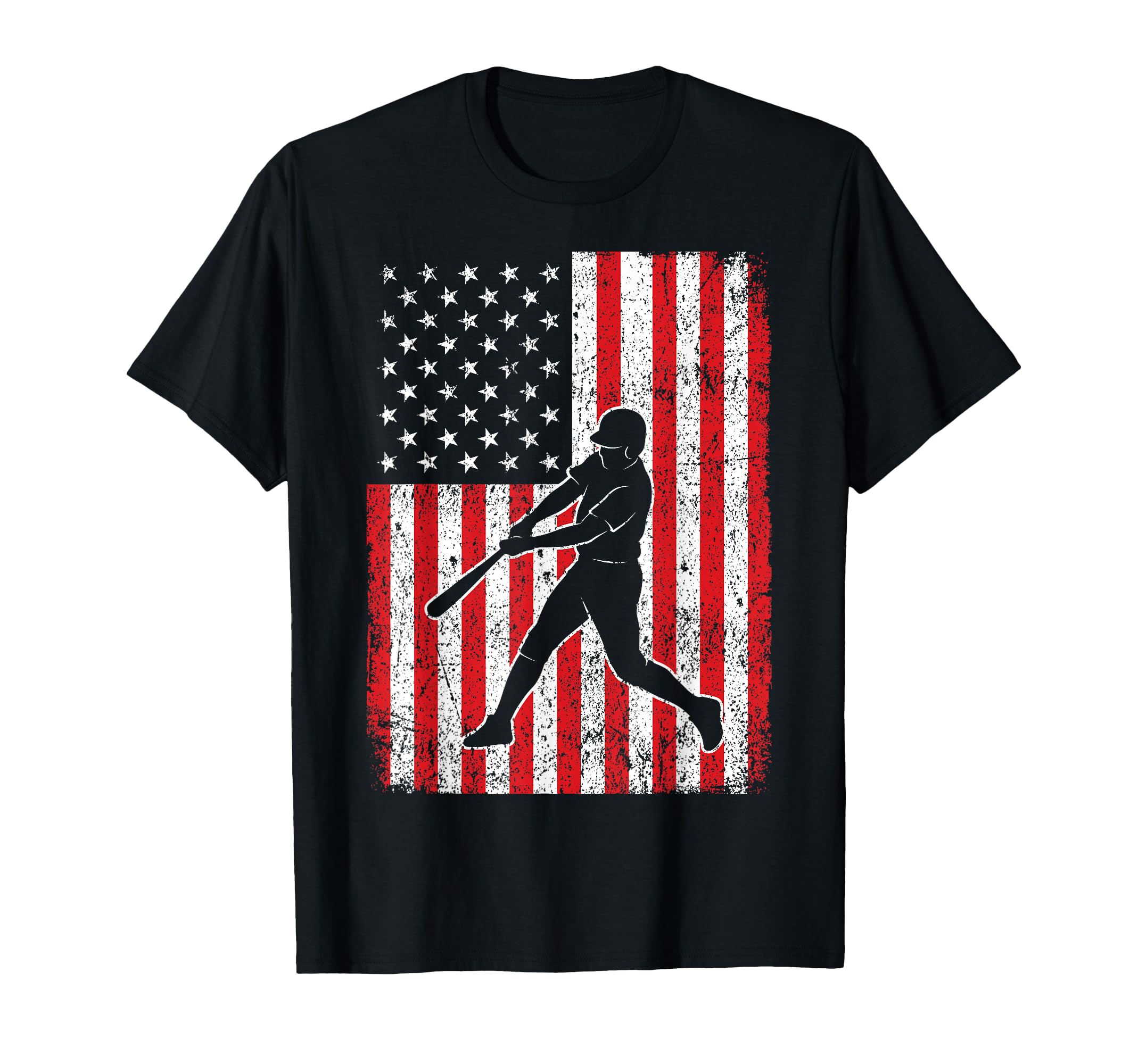 Baseball Player American Flag Usa T-Shirt - Minimalist Print for Adults - T-Shirt, Sweatshirt, Hoodie