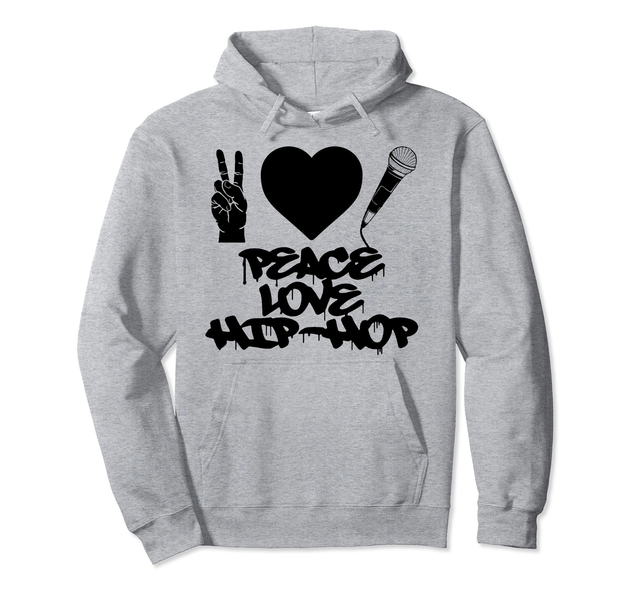 Peace Love Hip Hop Old School Rap Mic Hoodie - Novelty Apparel Men Women - T-Shirt, Sweatshirt, Hoodie